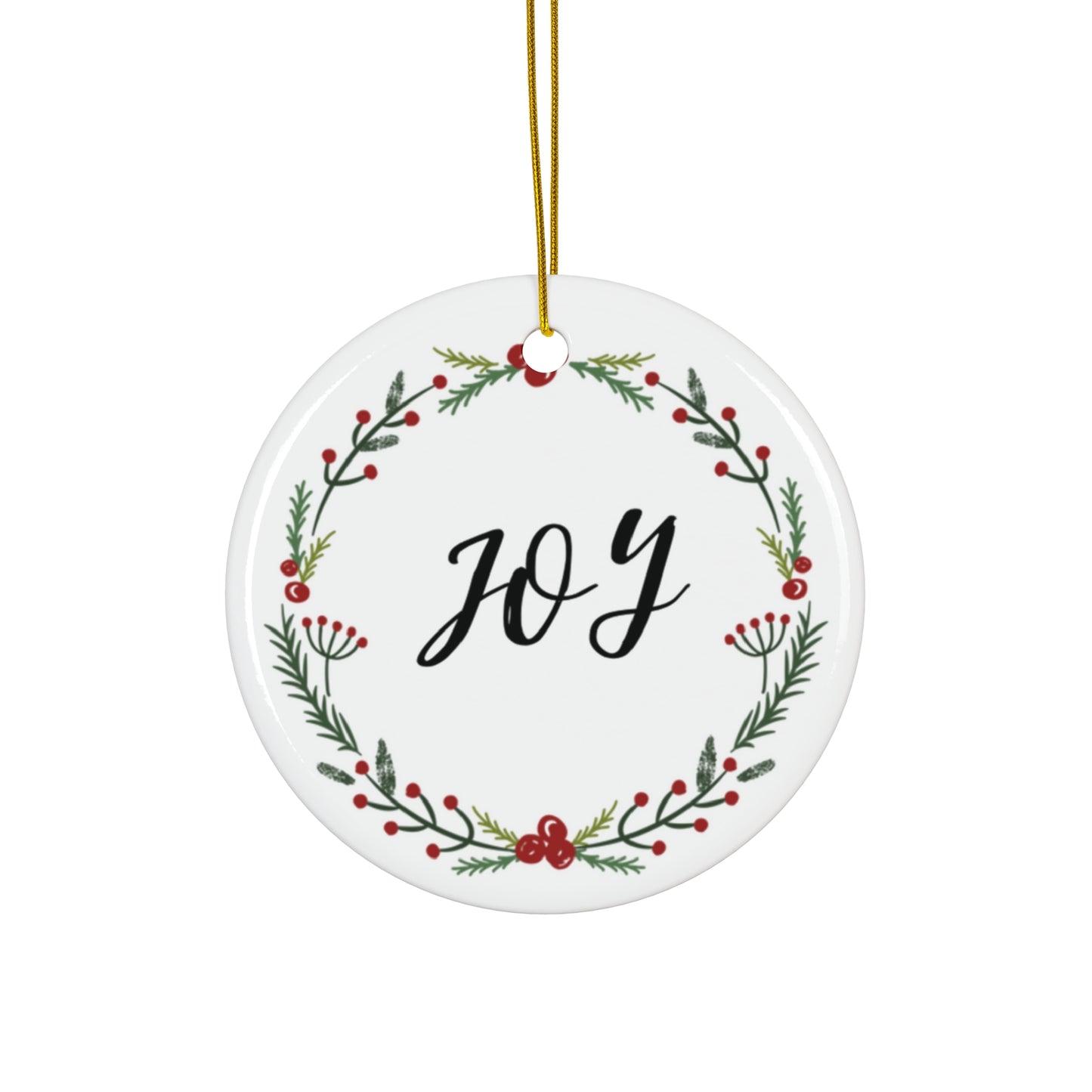 Joy, Christmas, Ceramic Ornament, Holidays, Wreath, Holly