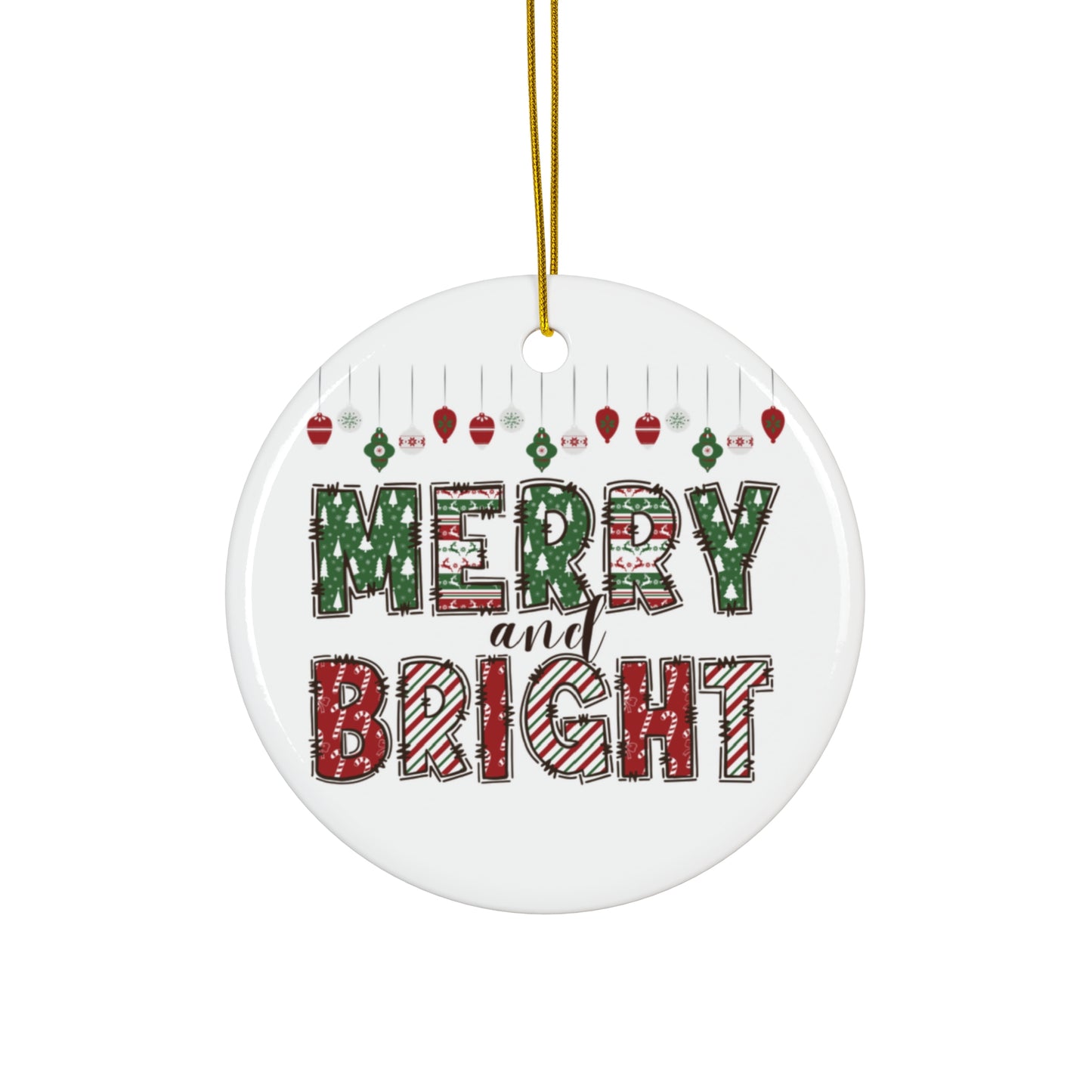 Merry and Bright, Christmas, Ceramic Ornament, Holidays, Santa