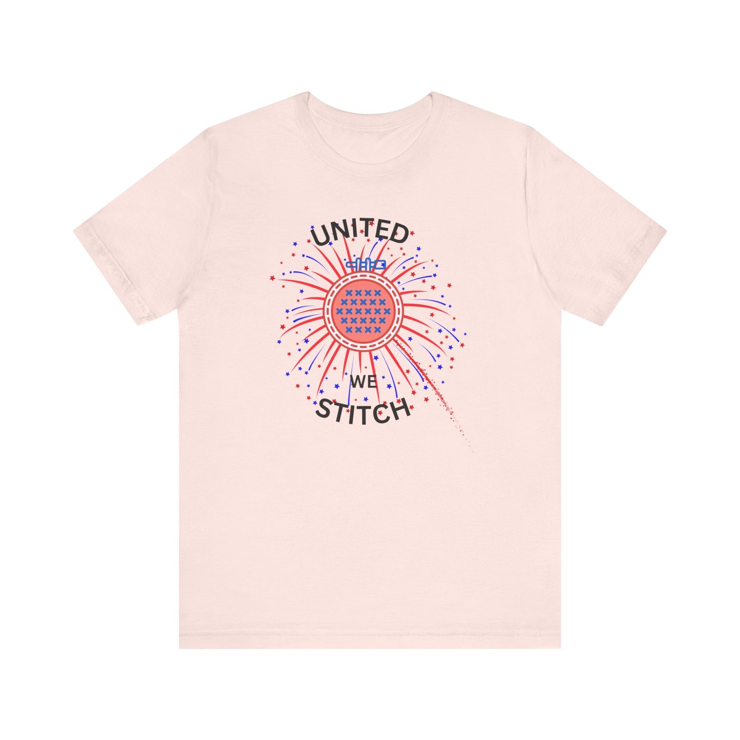 United We Stitch Graphic Tee, Cross Stitch Lover, Patriotic Cross Stitch, Fireworks
