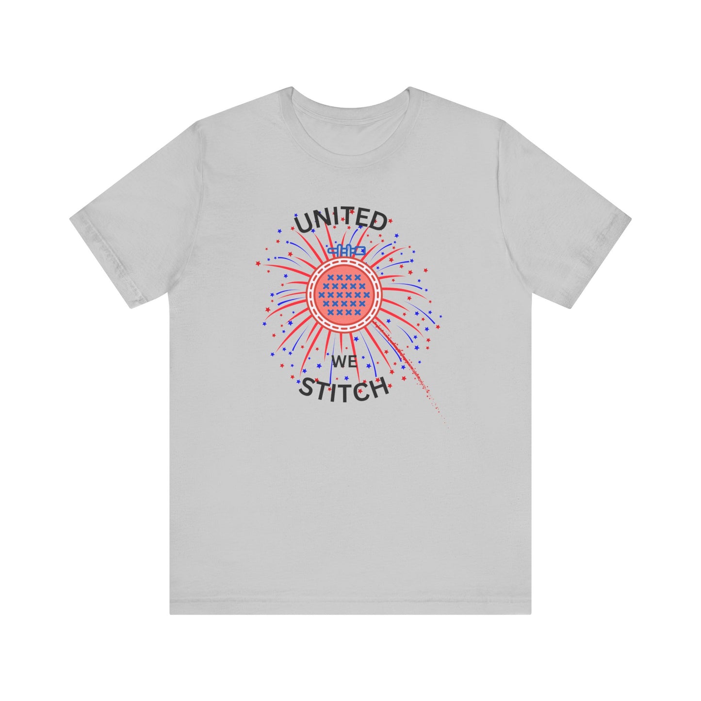 United We Stitch Graphic Tee, Cross Stitch Lover, Patriotic Cross Stitch, Fireworks