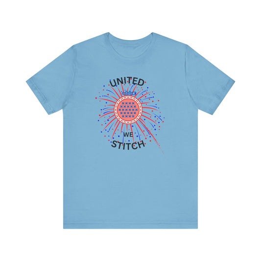 United We Stitch Graphic Tee, Cross Stitch Lover, Patriotic Cross Stitch, Fireworks