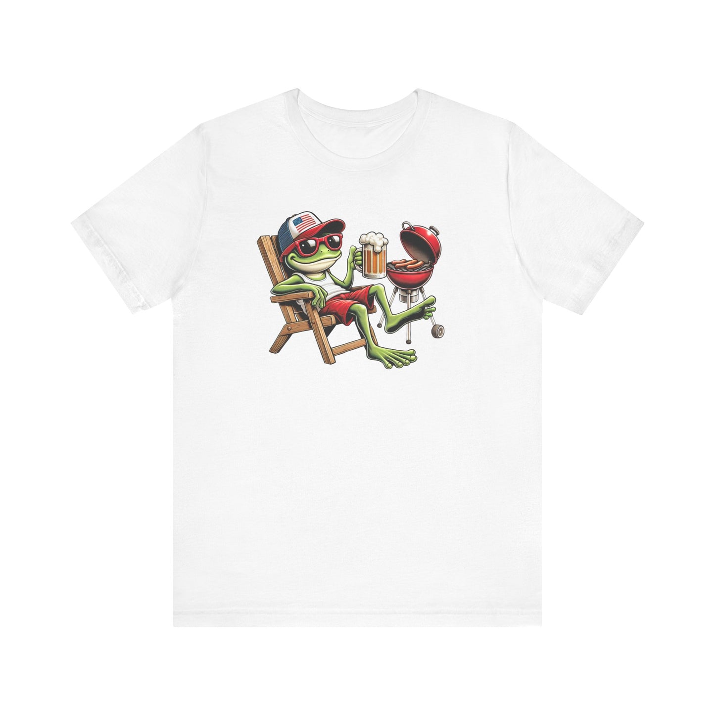Chillin' Frog Tee - Fun Unisex Jersey Short Sleeve T-Shirt, Summer Vibes, Party Frog, Frog Lovers T-Shirt, Patriotic