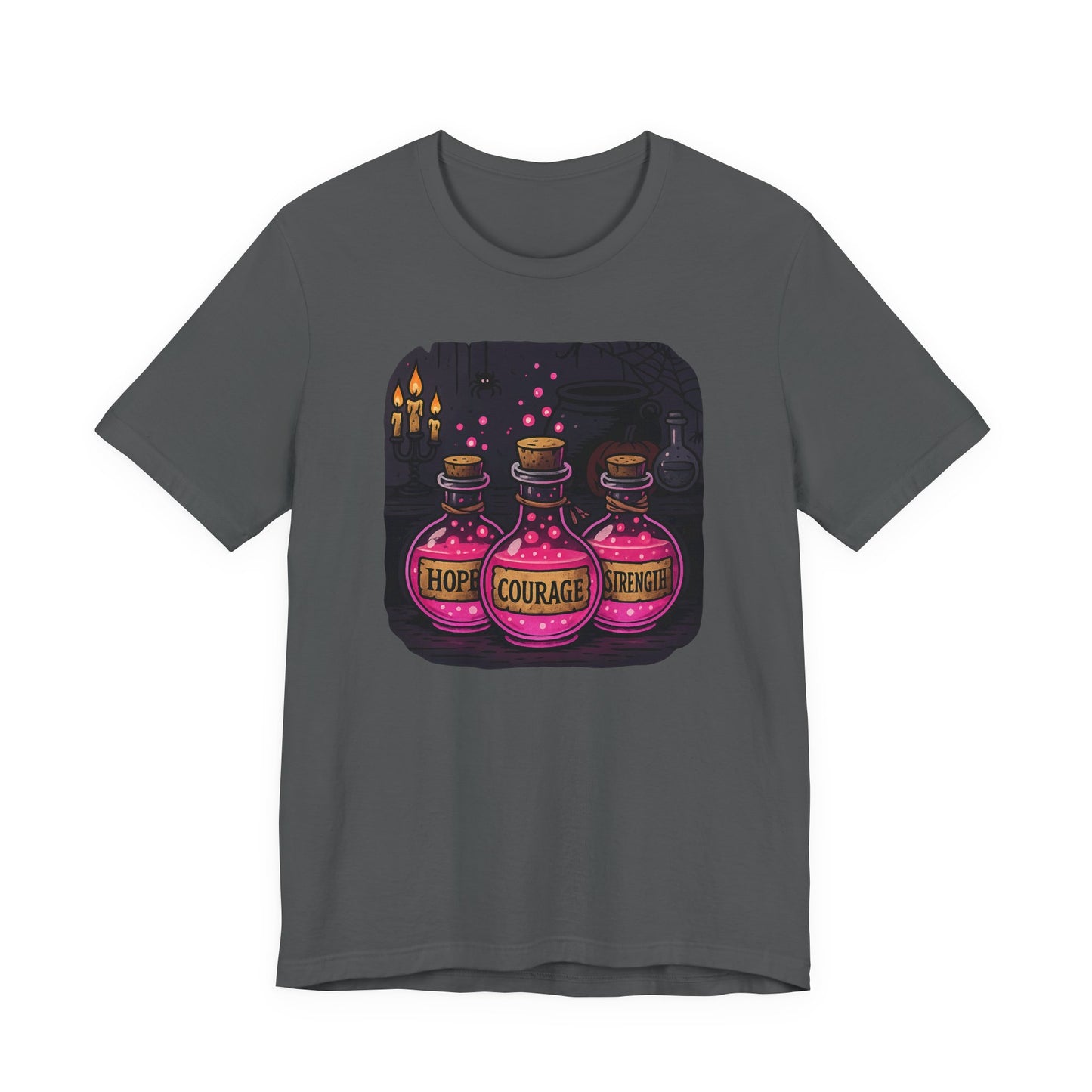 Breast Cancer Awareness Tee, Hope, Courage, Strength T-Shirt, Halloween Themed Breast Cancer Awareness Tee
