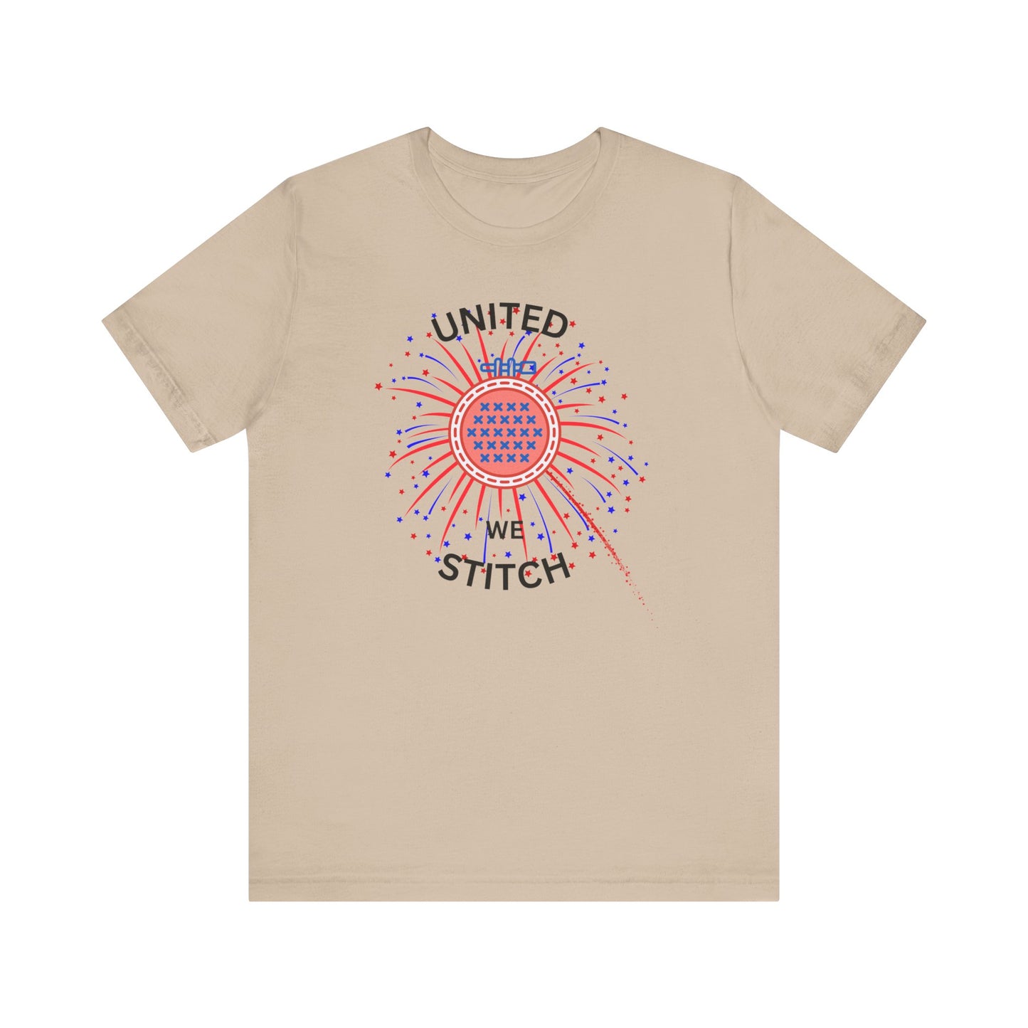 United We Stitch Graphic Tee, Cross Stitch Lover, Patriotic Cross Stitch, Fireworks