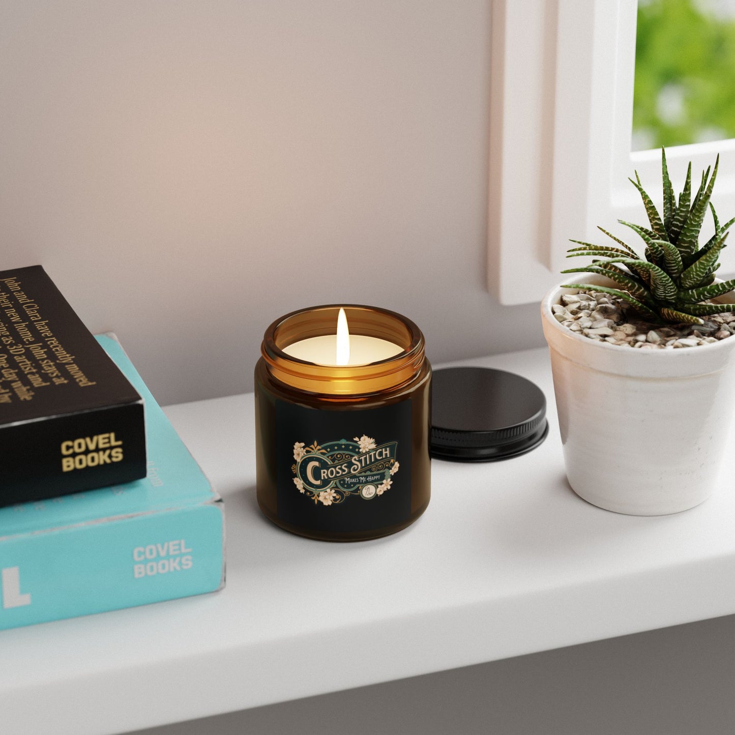 Cross Stitch Makes Me Happy, Scented Soy Candle, Relaxing Fragrance for Home Decor, Eco-Friendly Gift for Crafters