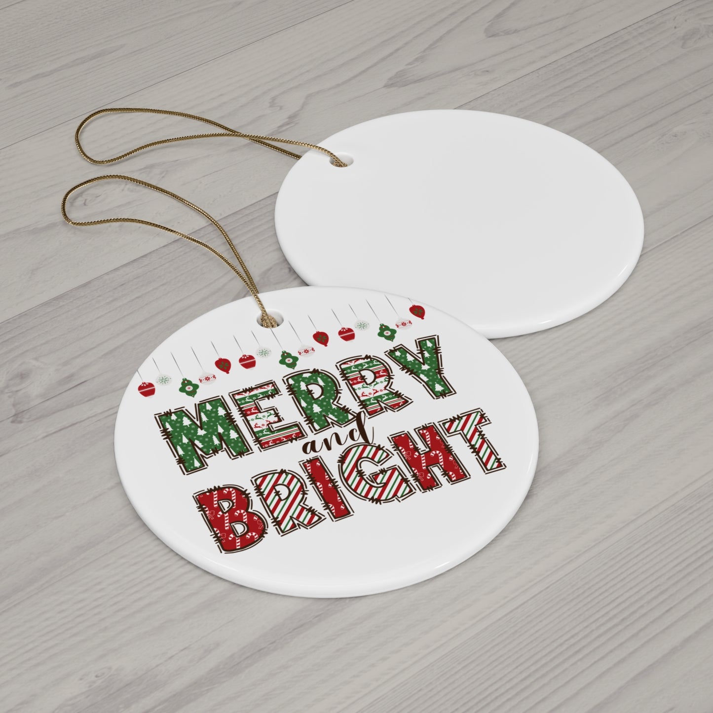 Merry and Bright, Christmas, Ceramic Ornament, Holidays, Santa