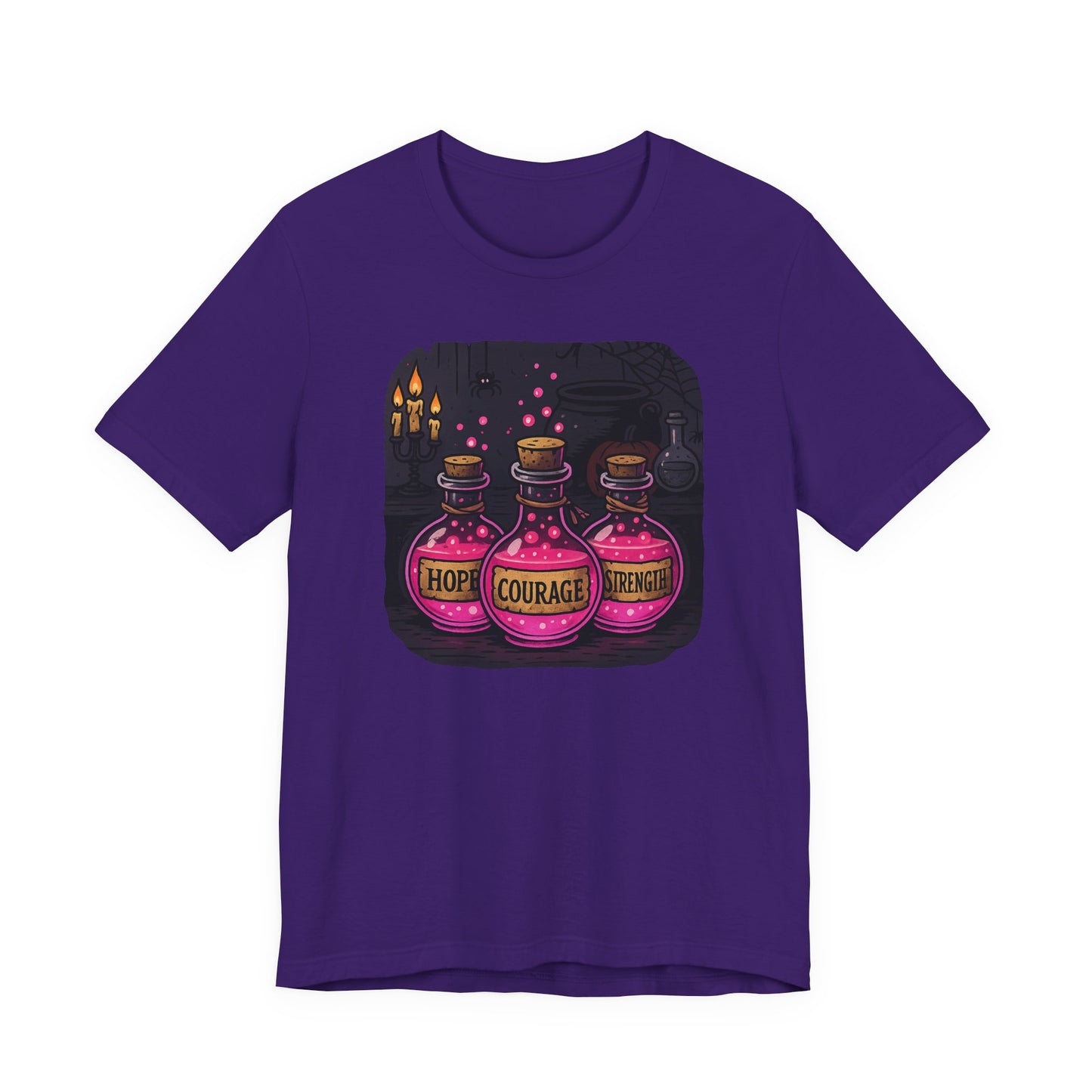 Breast Cancer Awareness Tee, Hope, Courage, Strength T-Shirt, Halloween Themed Breast Cancer Awareness Tee