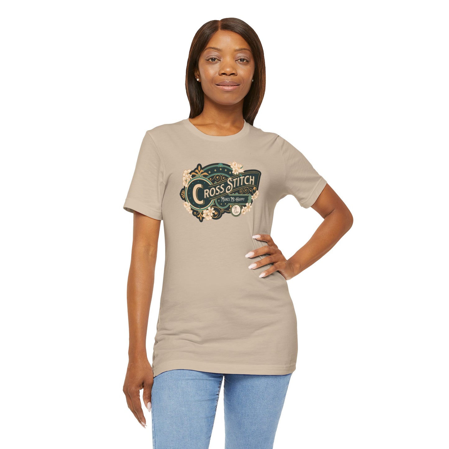Cross Stitch Makes Me Happy, Unisex, T-Shirt