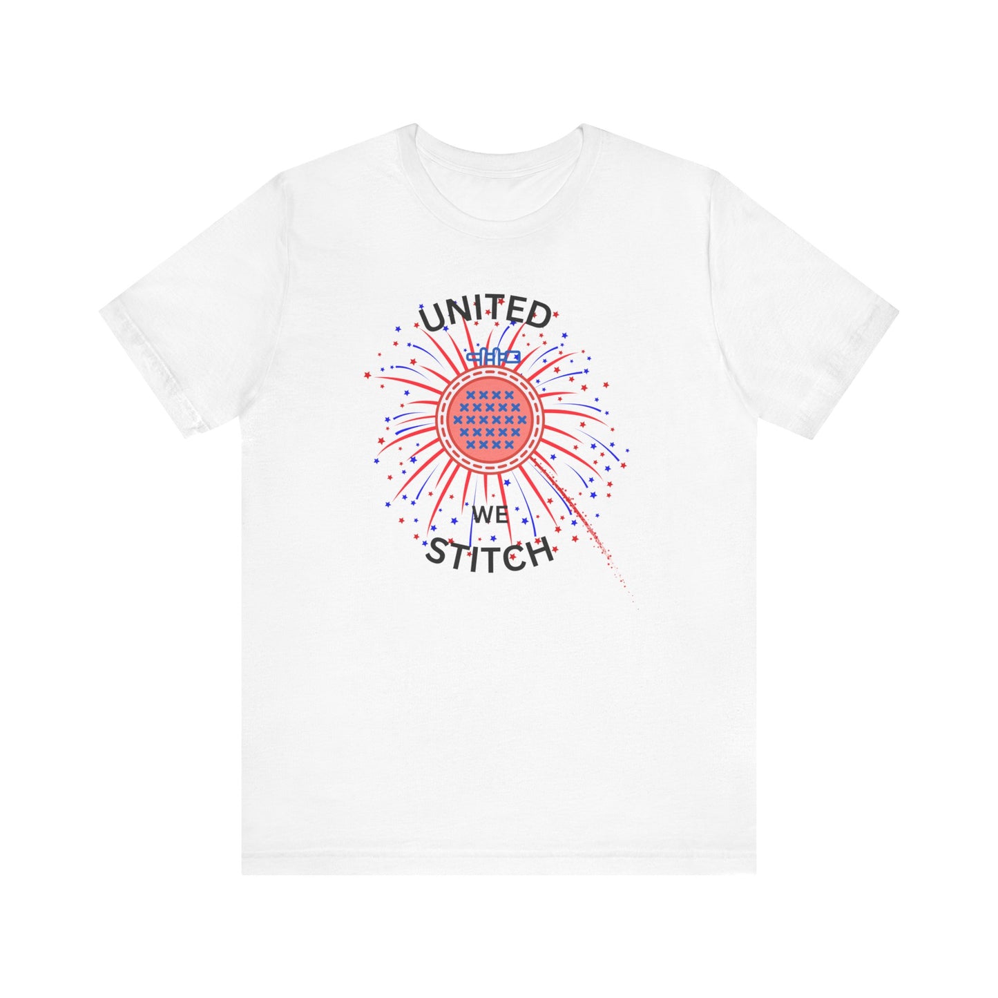 United We Stitch Graphic Tee, Cross Stitch Lover, Patriotic Cross Stitch, Fireworks
