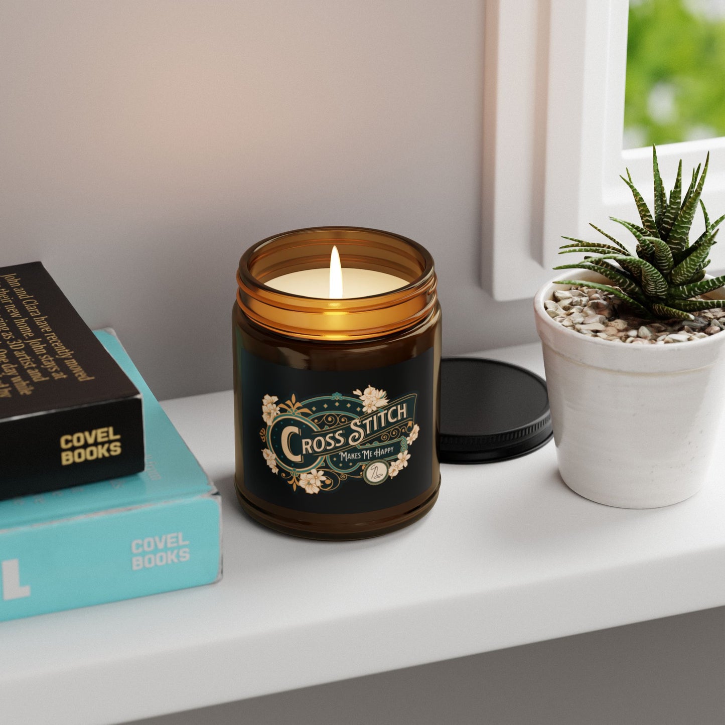 Cross Stitch Makes Me Happy, Scented Soy Candle, Relaxing Fragrance for Home Decor, Eco-Friendly Gift for Crafters