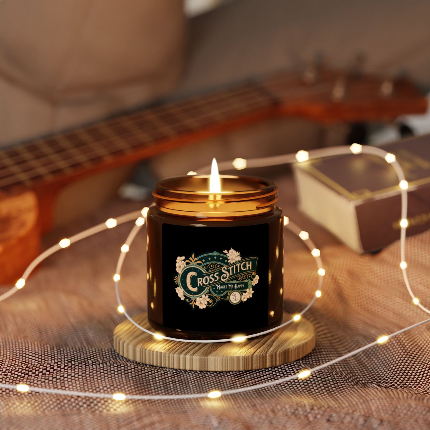 Cross Stitch Makes Me Happy, Scented Soy Candle, Relaxing Fragrance for Home Decor, Eco-Friendly Gift for Crafters