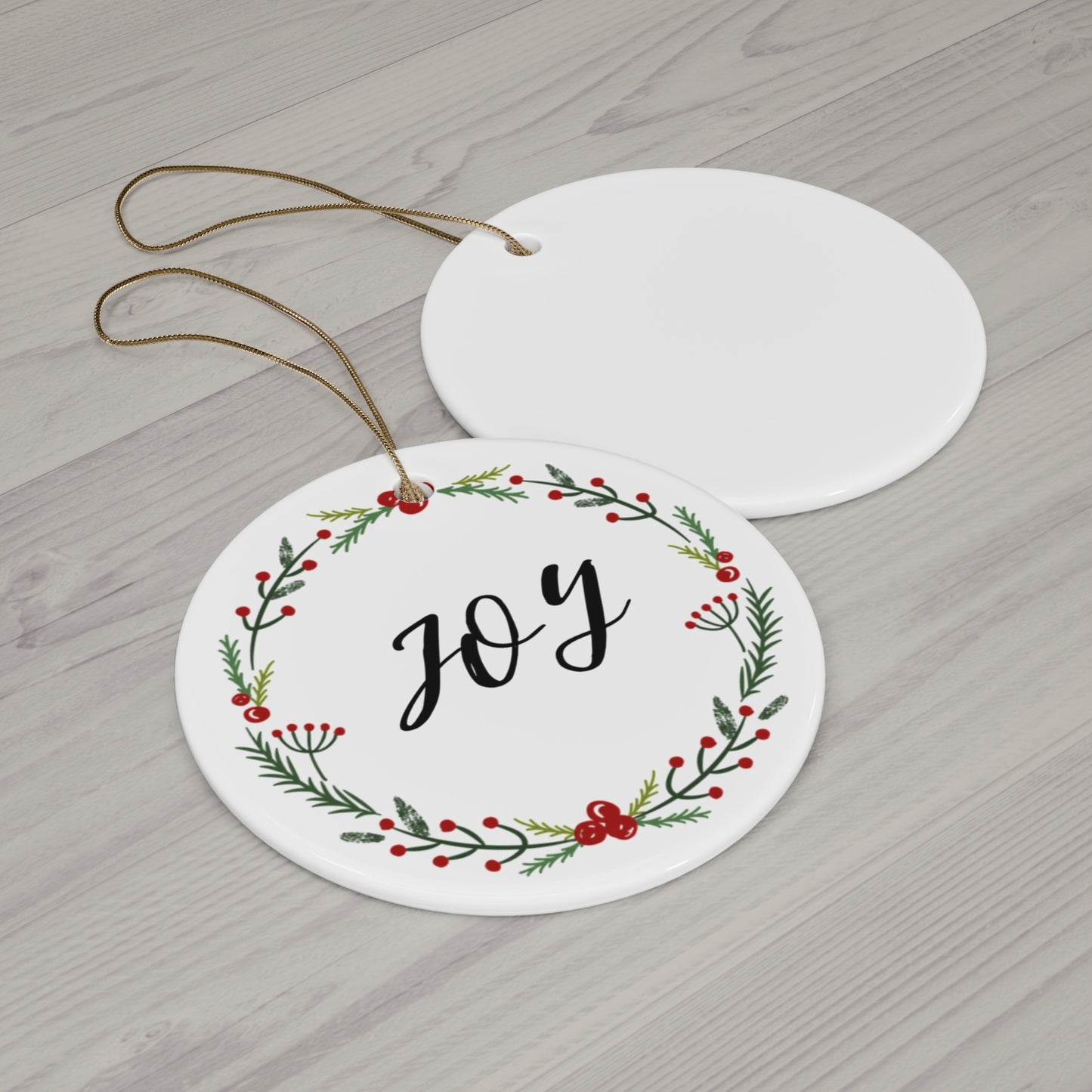 Joy, Christmas, Ceramic Ornament, Holidays, Wreath, Holly
