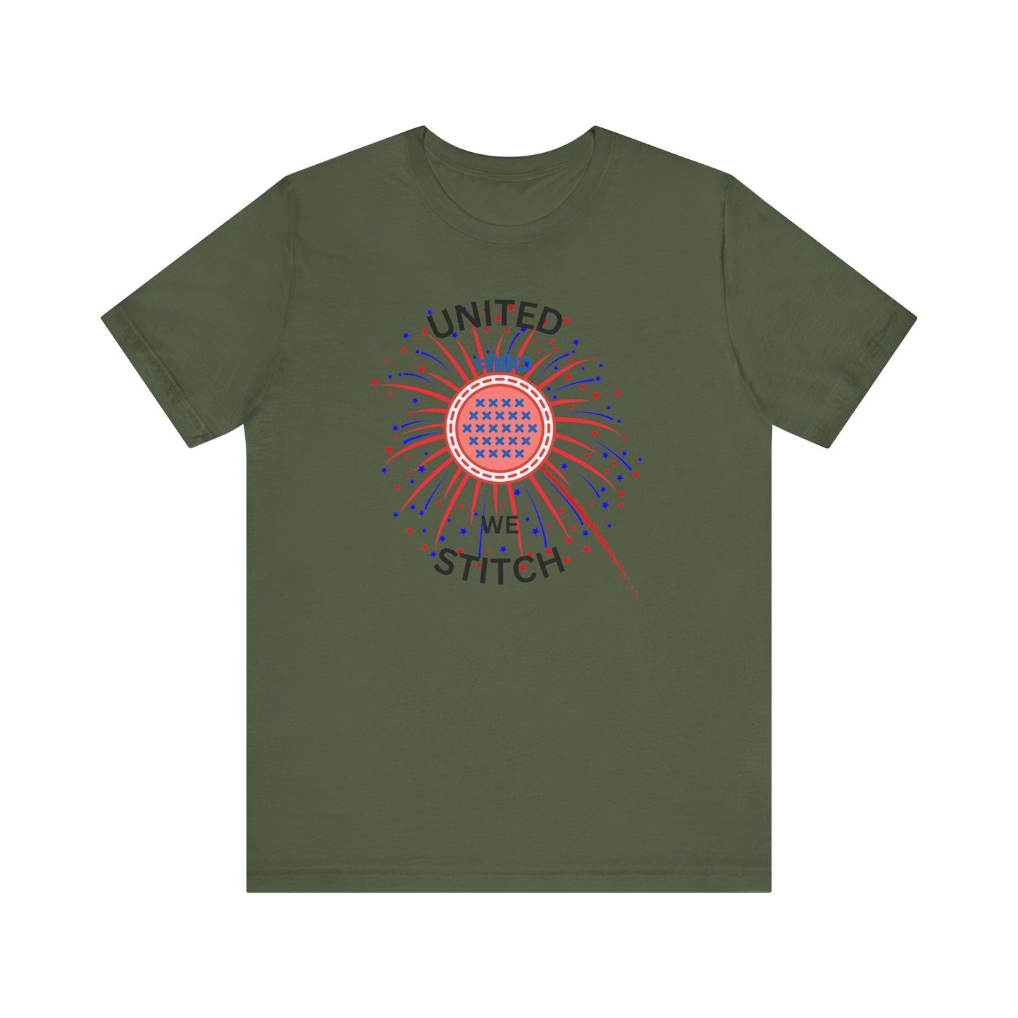 United We Stitch Graphic Tee, Cross Stitch Lover, Patriotic Cross Stitch, Fireworks