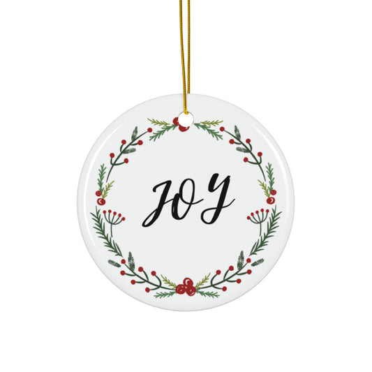 Joy, Christmas, Ceramic Ornament, Holidays, Wreath, Holly