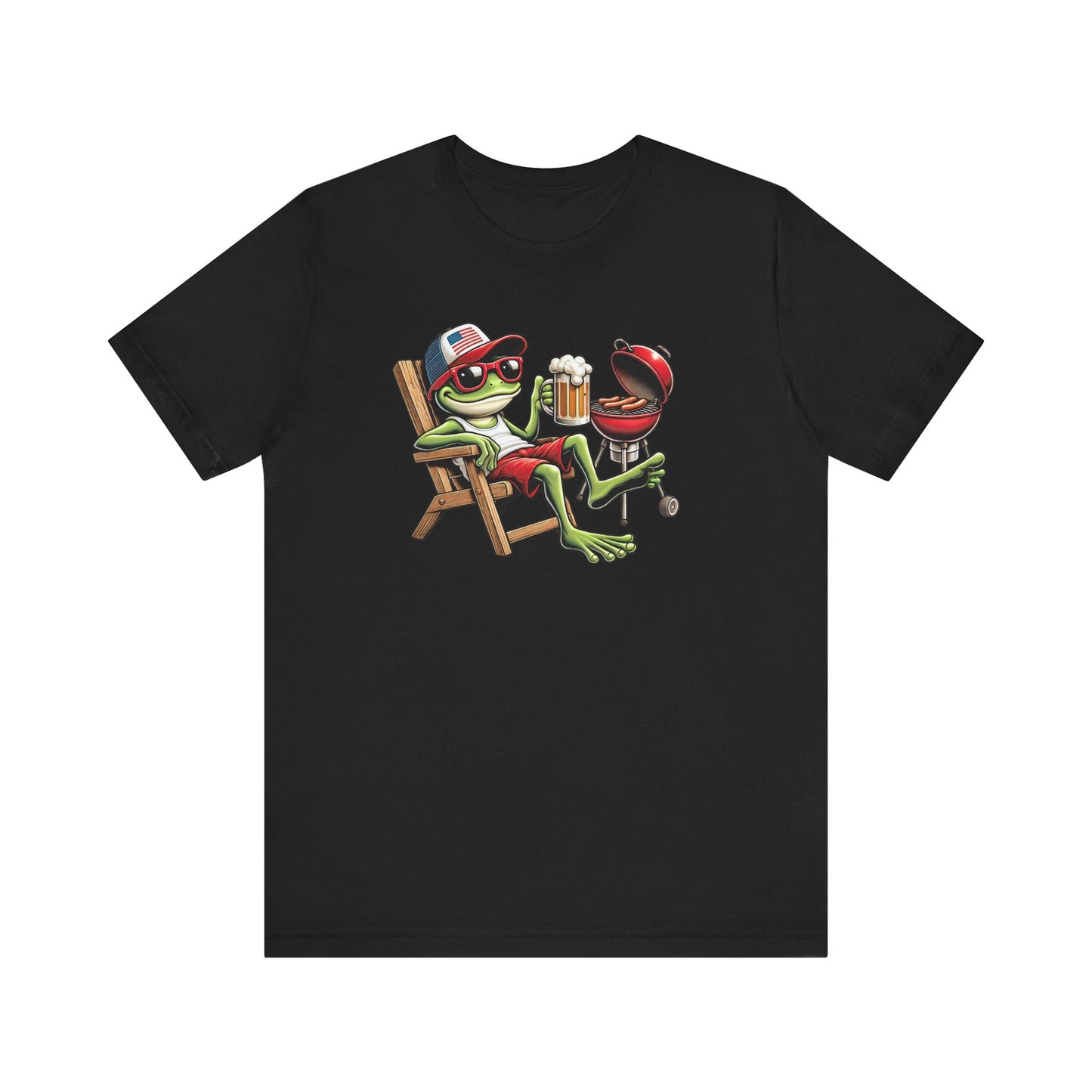Chillin' Frog Tee - Fun Unisex Jersey Short Sleeve T-Shirt, Summer Vibes, Party Frog, Frog Lovers T-Shirt, Patriotic