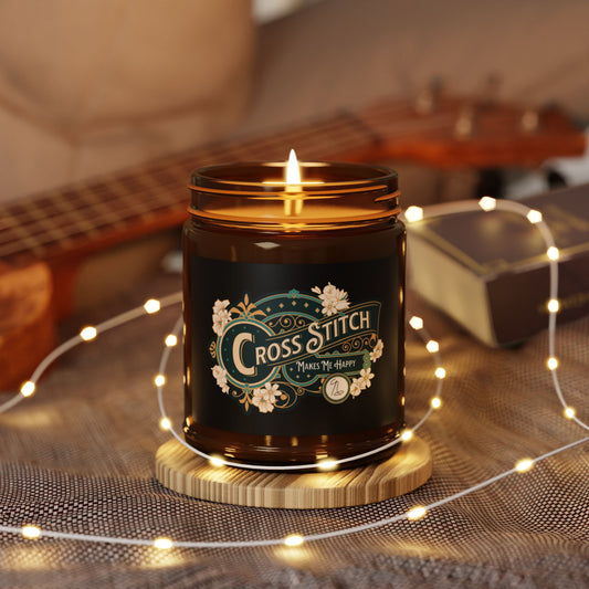 Cross Stitch Makes Me Happy, Scented Soy Candle, Relaxing Fragrance for Home Decor, Eco-Friendly Gift for Crafters