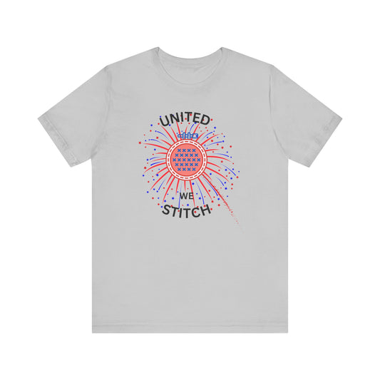 United We Stitch Graphic Tee, Cross Stitch Lover, Patriotic Cross Stitch, Fireworks