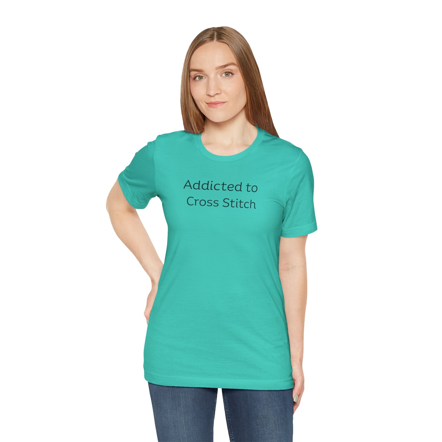 Addicted to Cross Stitch T-Shirt | Unisex Jersey Tee for Crafters, Stitching shirt, Cross Stitch Lovers