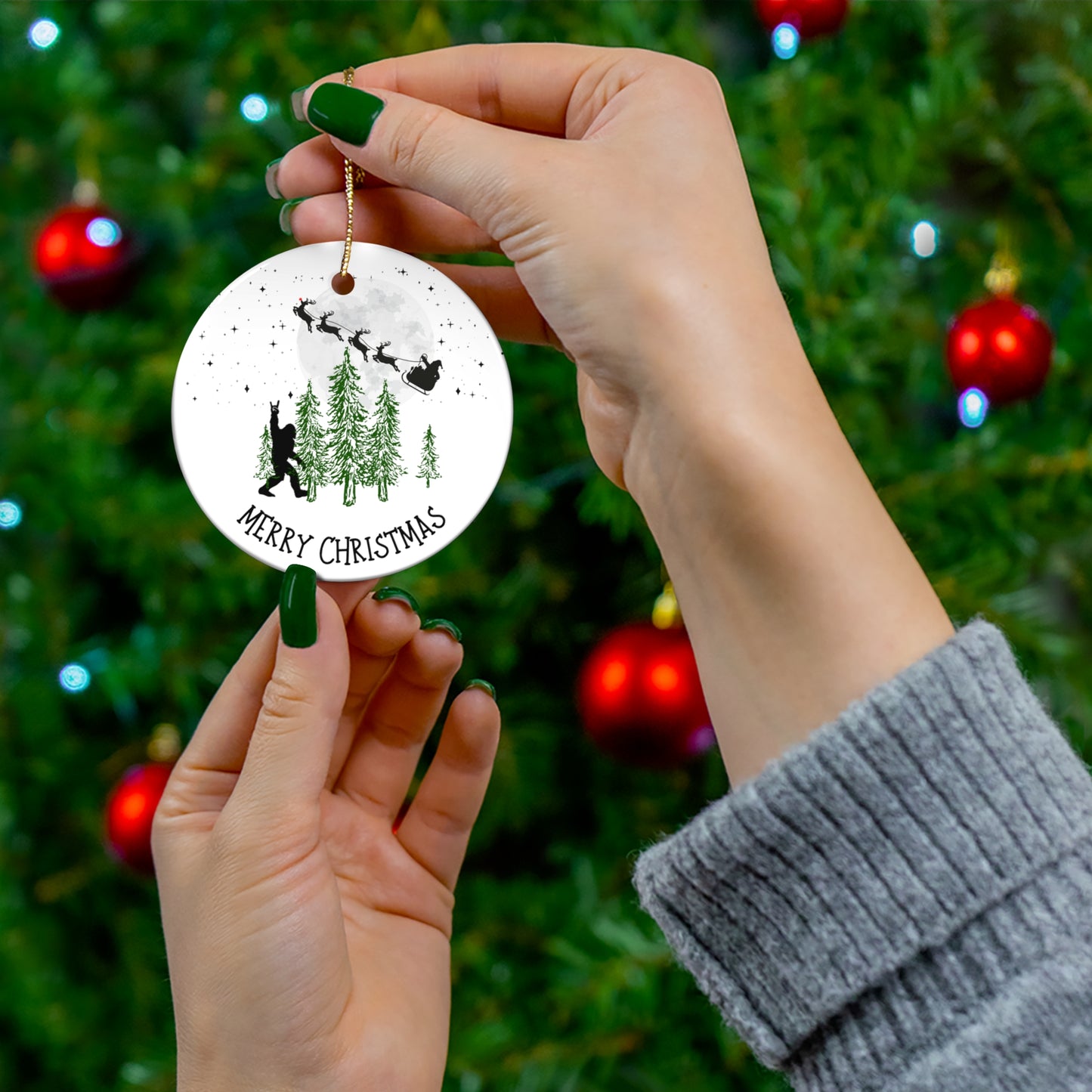 Big Foot, Christmas, Ceramic Ornament, Santa, Reindeer, Rudolph