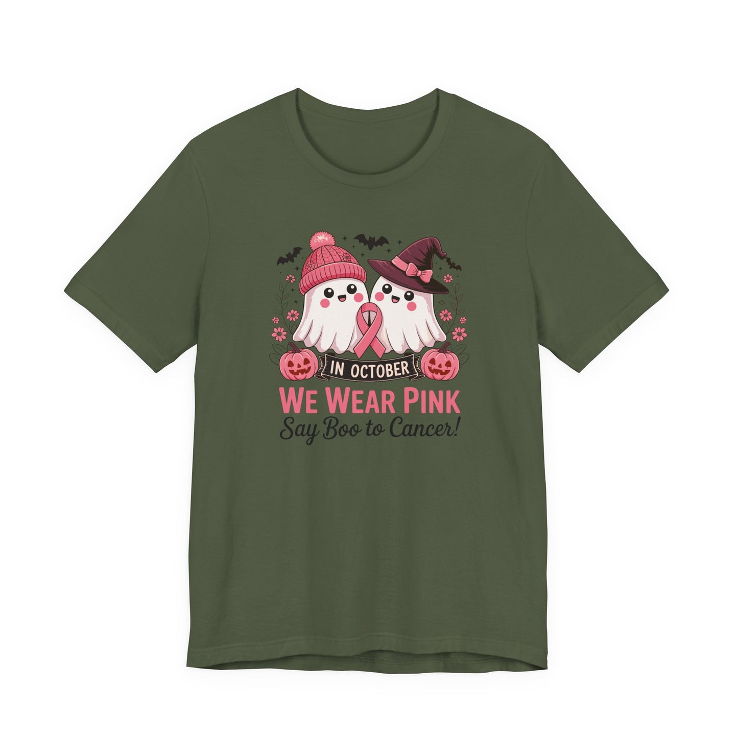 Breast Cancer Awareness Tee - In October We Wear Pink, Support T-Shirt, Halloween Themed Breast Cancer Awareness Tee, Boo to Cancer