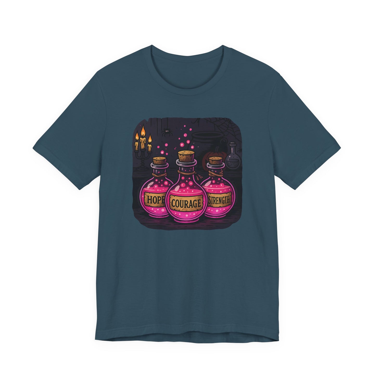 Breast Cancer Awareness Tee, Hope, Courage, Strength T-Shirt, Halloween Themed Breast Cancer Awareness Tee