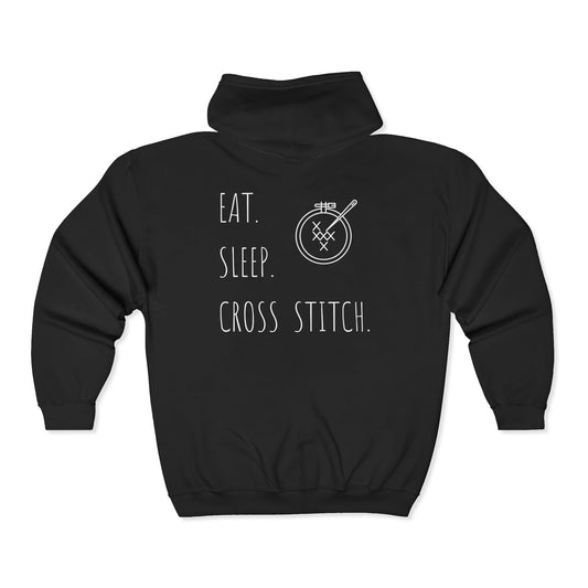 Eat. Sleep. Cross Stitch - Zip Hoodie, Heavyweight Hoodie