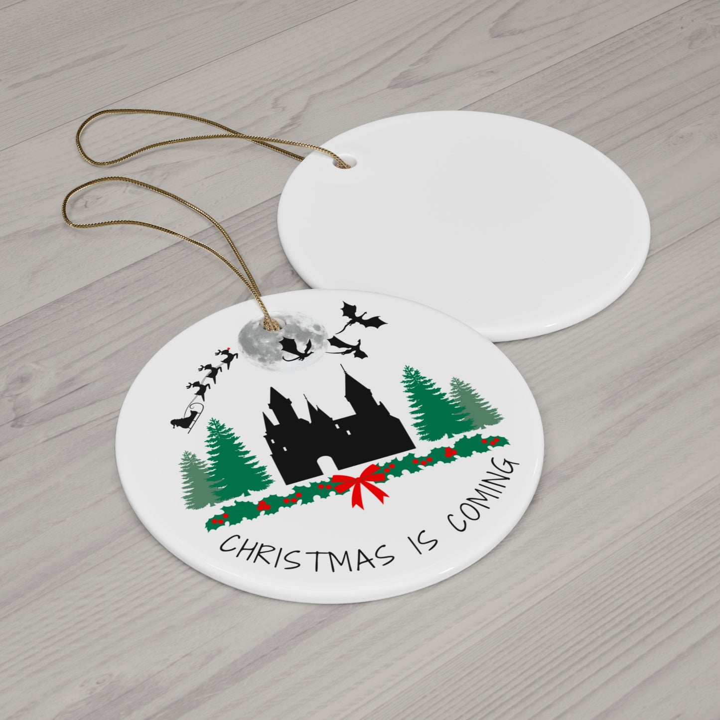 Christmas is Coming, Ceramic Ornament, Dragons, Santa, Reindeer, Rudolph