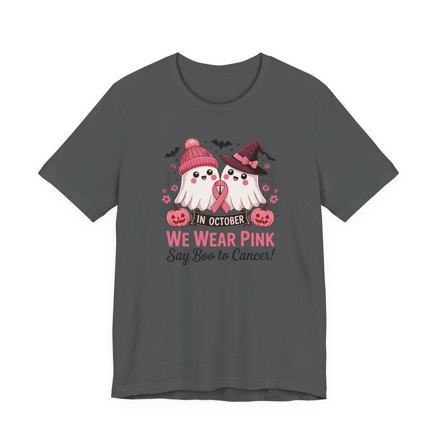Breast Cancer Awareness Tee - In October We Wear Pink, Support T-Shirt, Halloween Themed Breast Cancer Awareness Tee, Boo to Cancer