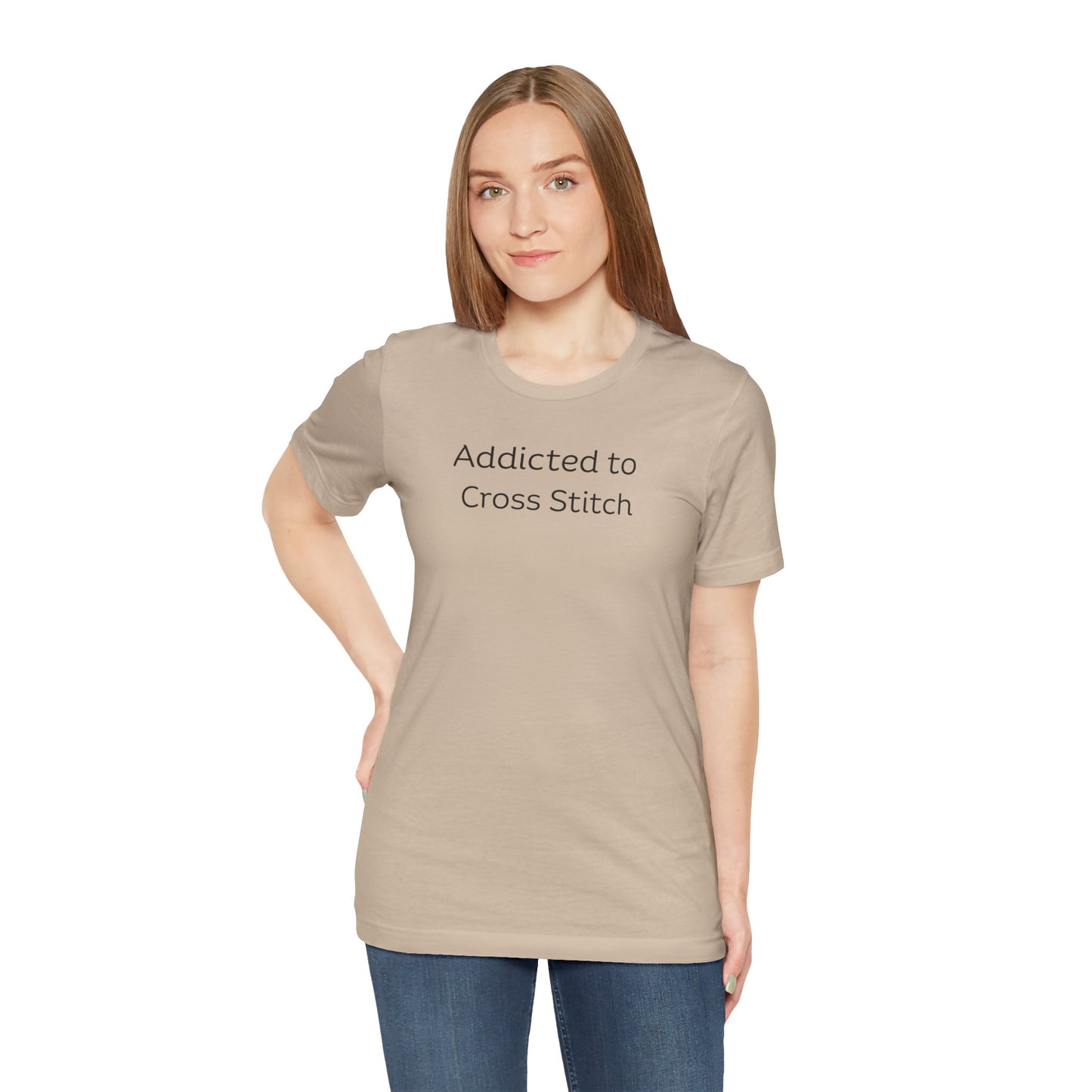 Addicted to Cross Stitch T-Shirt | Unisex Jersey Tee for Crafters, Stitching shirt, Cross Stitch Lovers