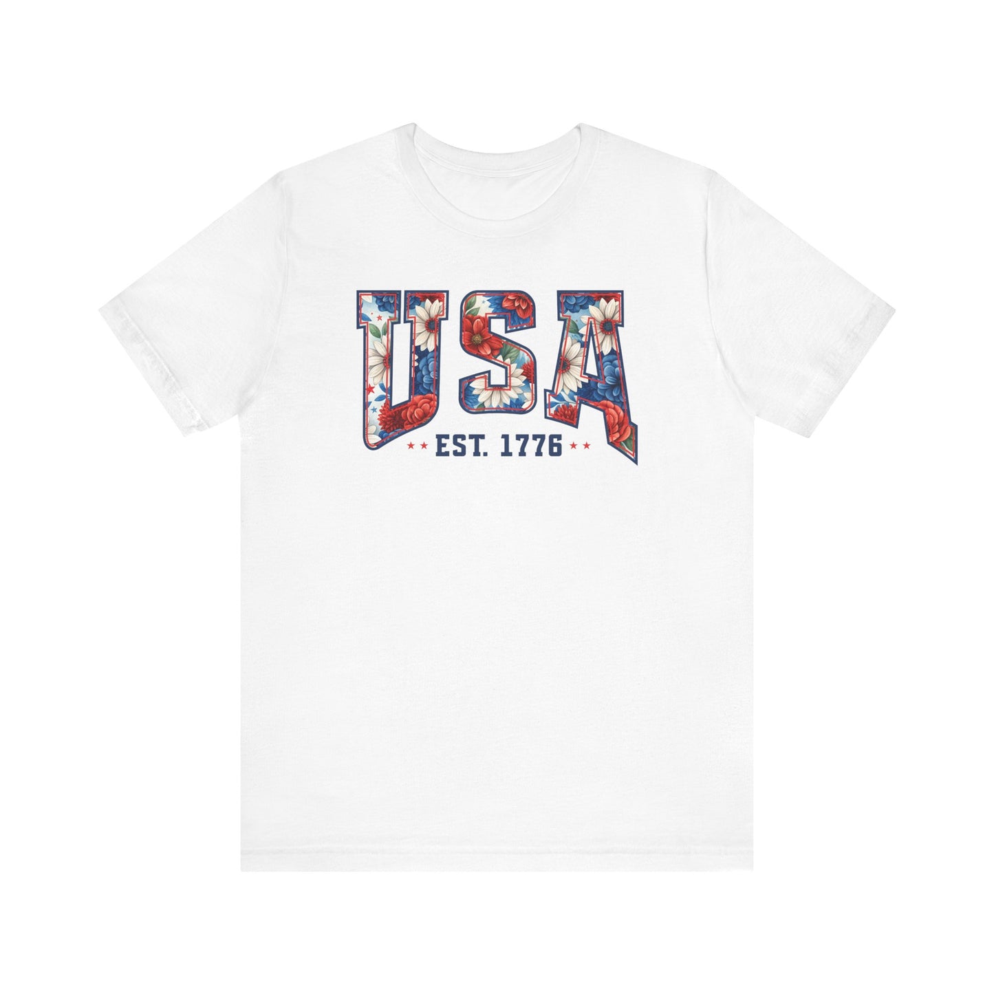 USA Est. 1776 T-Shirt, 4th of July, Patriotic Floral T-Shirt, Flowers USA Shirt