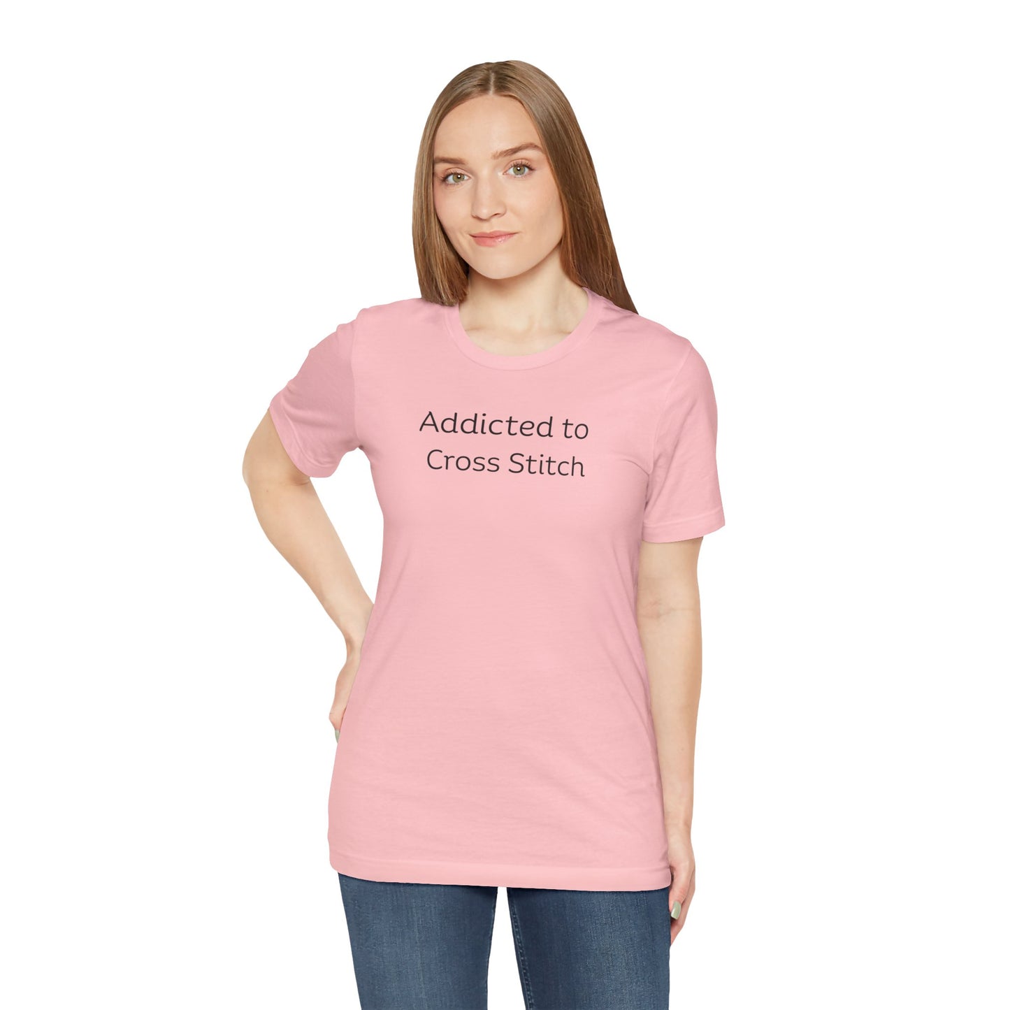 Addicted to Cross Stitch T-Shirt | Unisex Jersey Tee for Crafters, Stitching shirt, Cross Stitch Lovers
