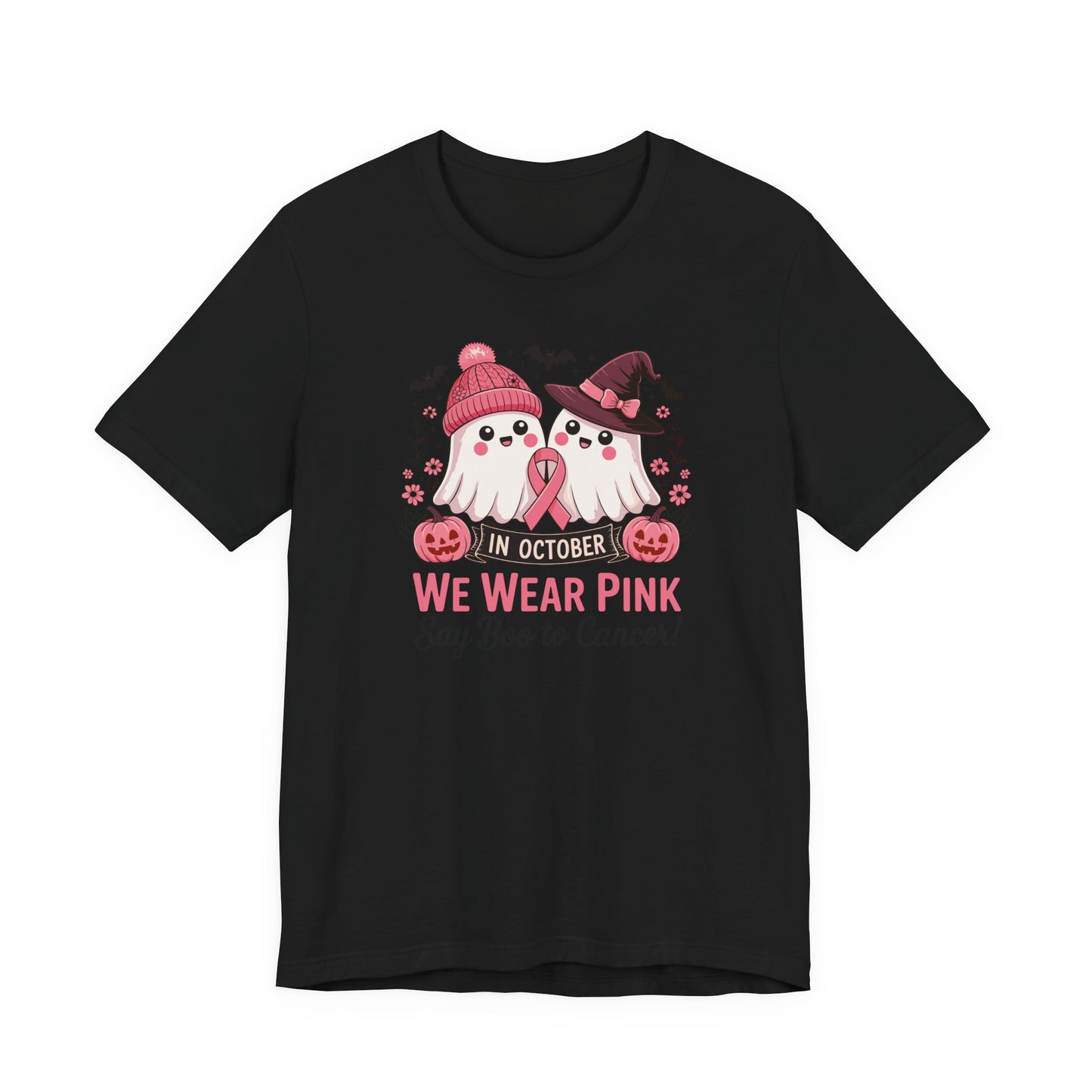 Breast Cancer Awareness Tee - In October We Wear Pink, Support T-Shirt, Halloween Themed Breast Cancer Awareness Tee, Boo to Cancer