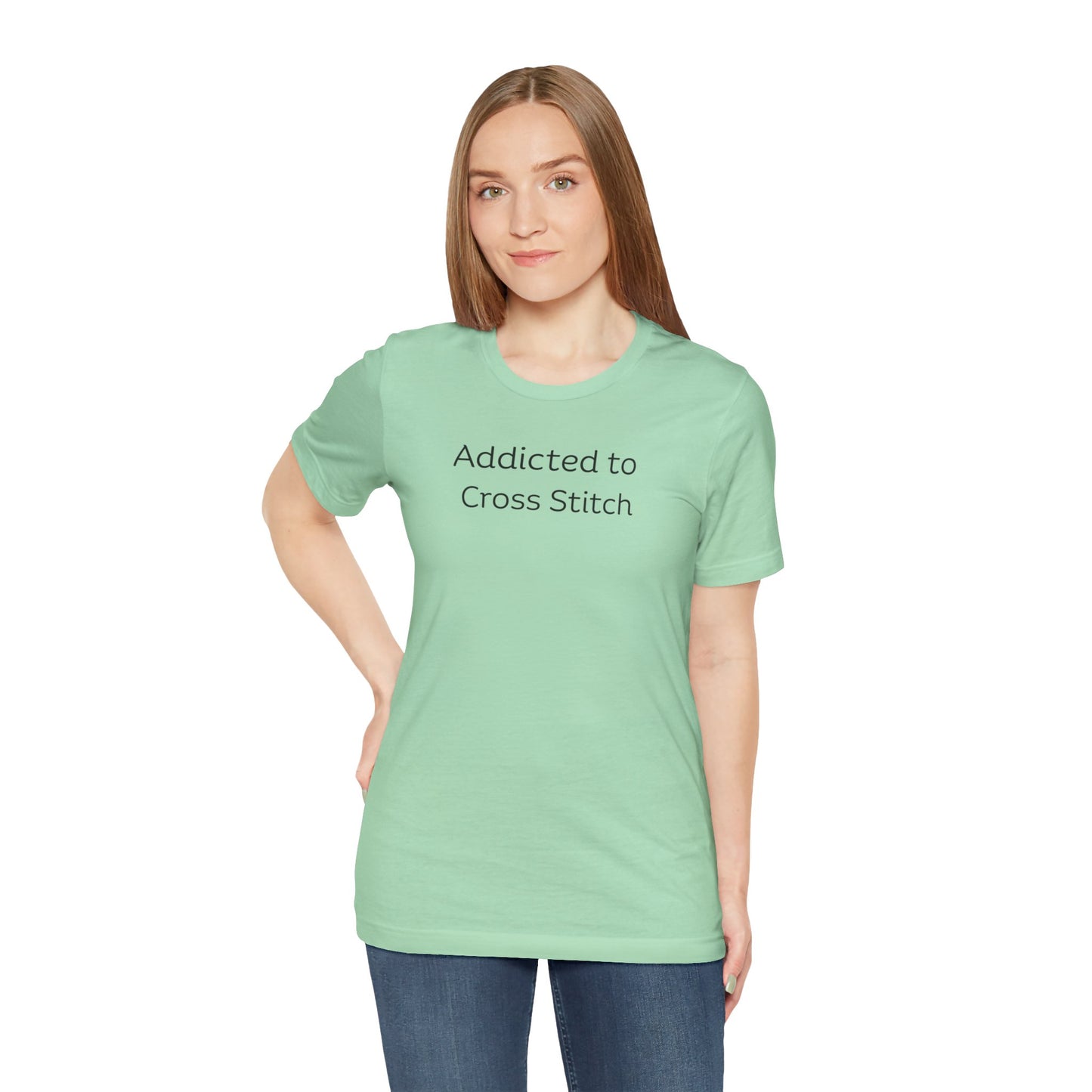 Addicted to Cross Stitch T-Shirt | Unisex Jersey Tee for Crafters, Stitching shirt, Cross Stitch Lovers
