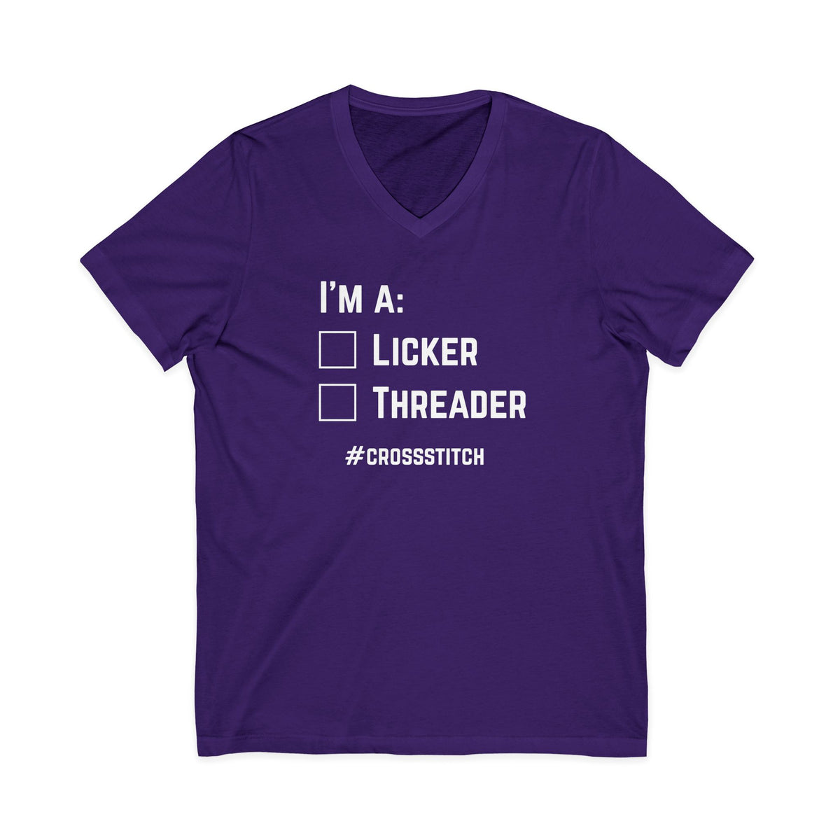I'm A: Licker or Threader? Crossstitch V-Neck T-Shirt