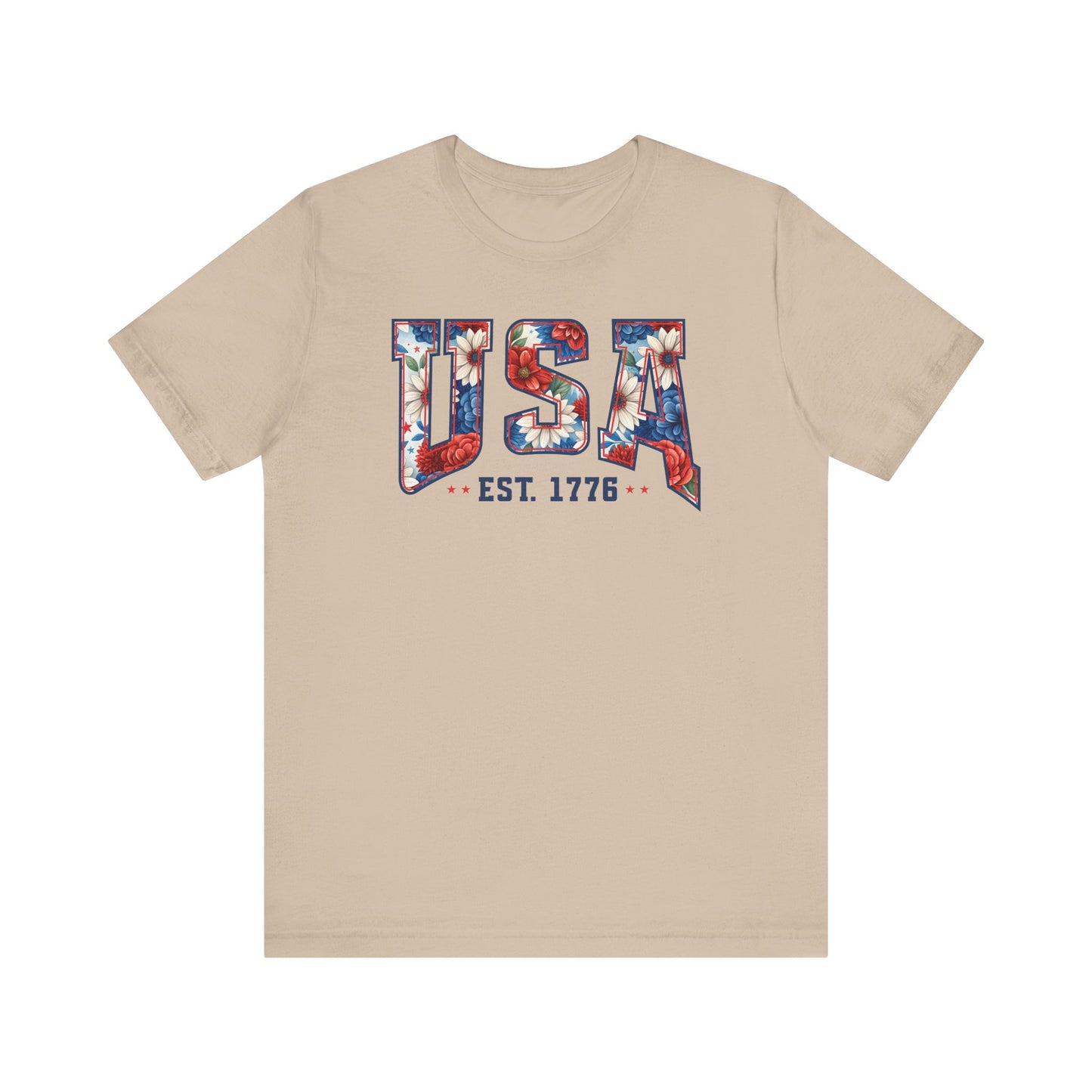 USA Est. 1776 T-Shirt, 4th of July, Patriotic Floral T-Shirt, Flowers USA Shirt