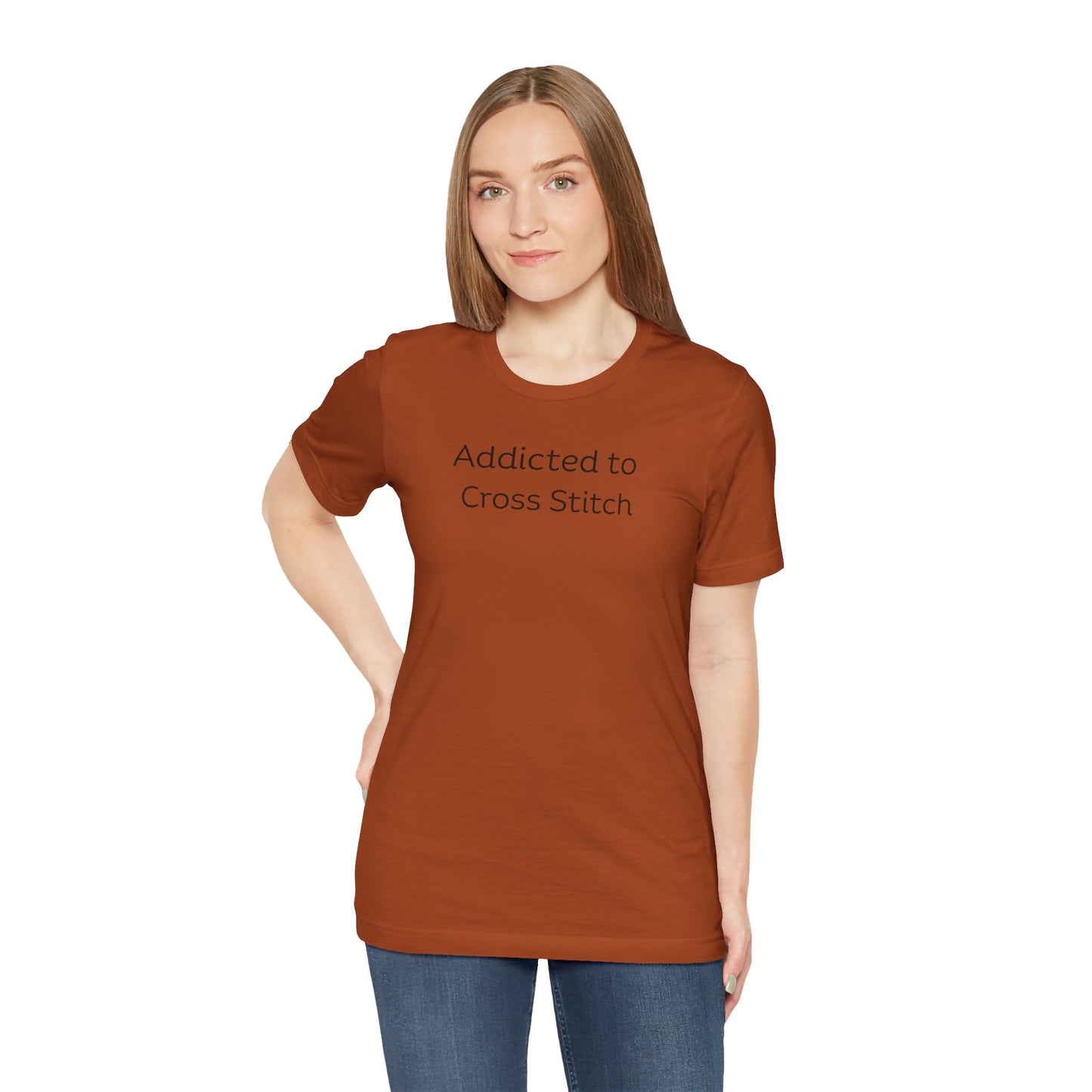 Addicted to Cross Stitch T-Shirt | Unisex Jersey Tee for Crafters, Stitching shirt, Cross Stitch Lovers
