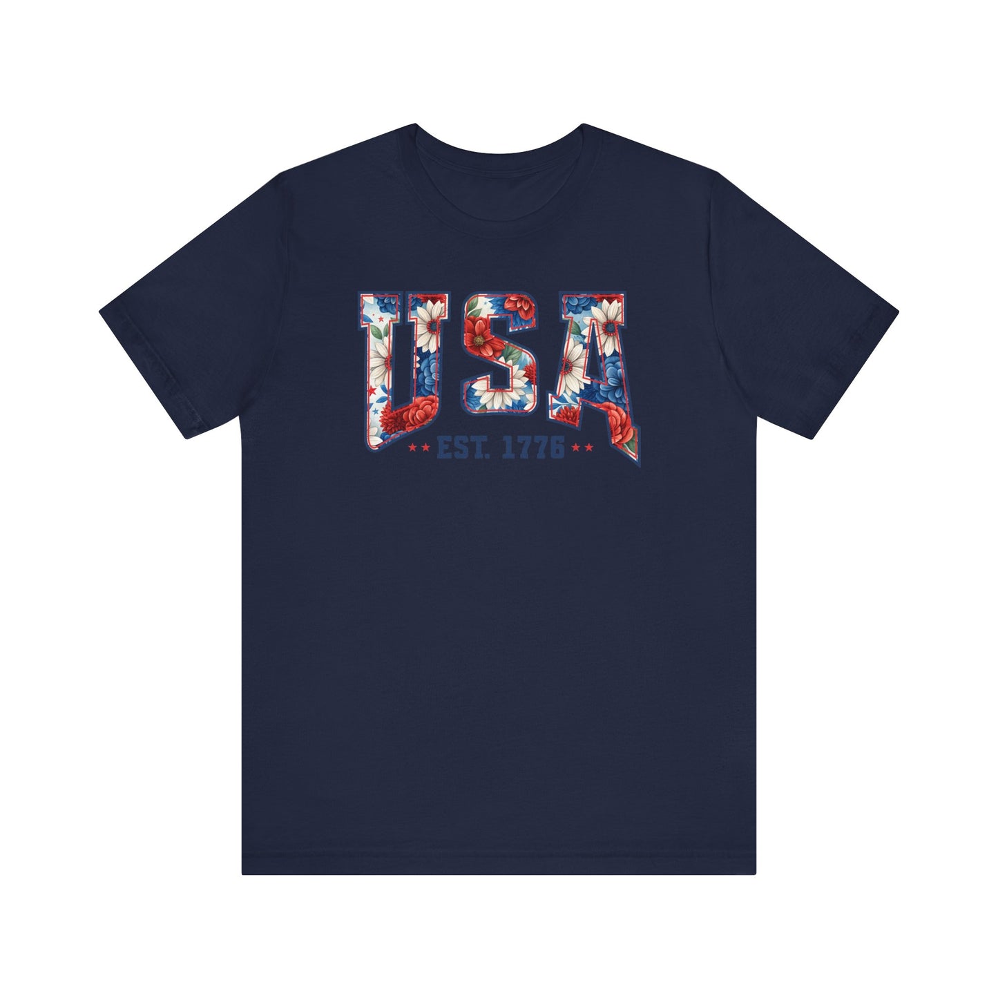 USA Est. 1776 T-Shirt, 4th of July, Patriotic Floral T-Shirt, Flowers USA Shirt