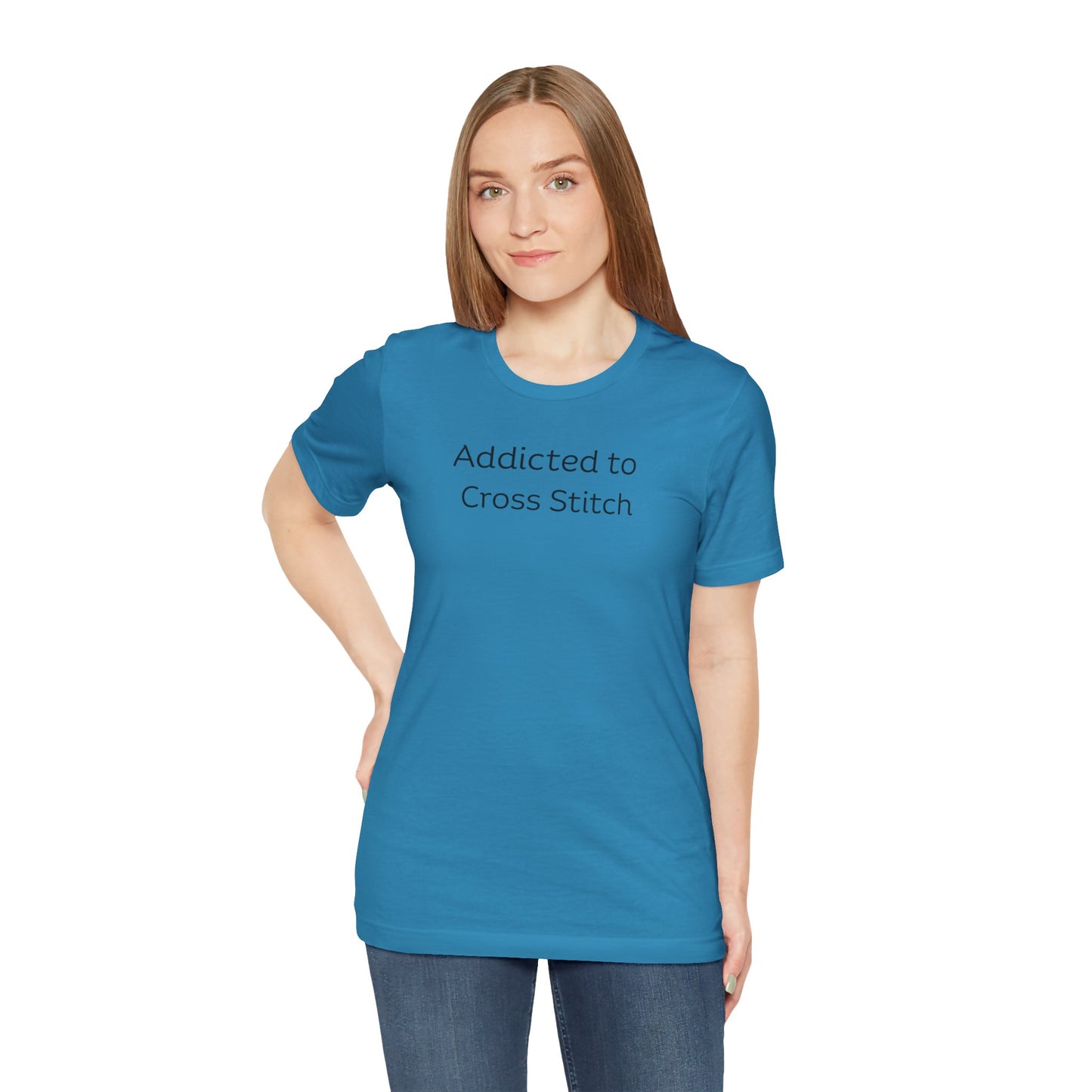 Addicted to Cross Stitch T-Shirt | Unisex Jersey Tee for Crafters, Stitching shirt, Cross Stitch Lovers