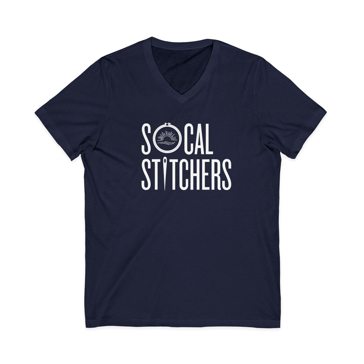 So Cal Stitchers Unisex Short Sleeve V-Neck Tee - White Font