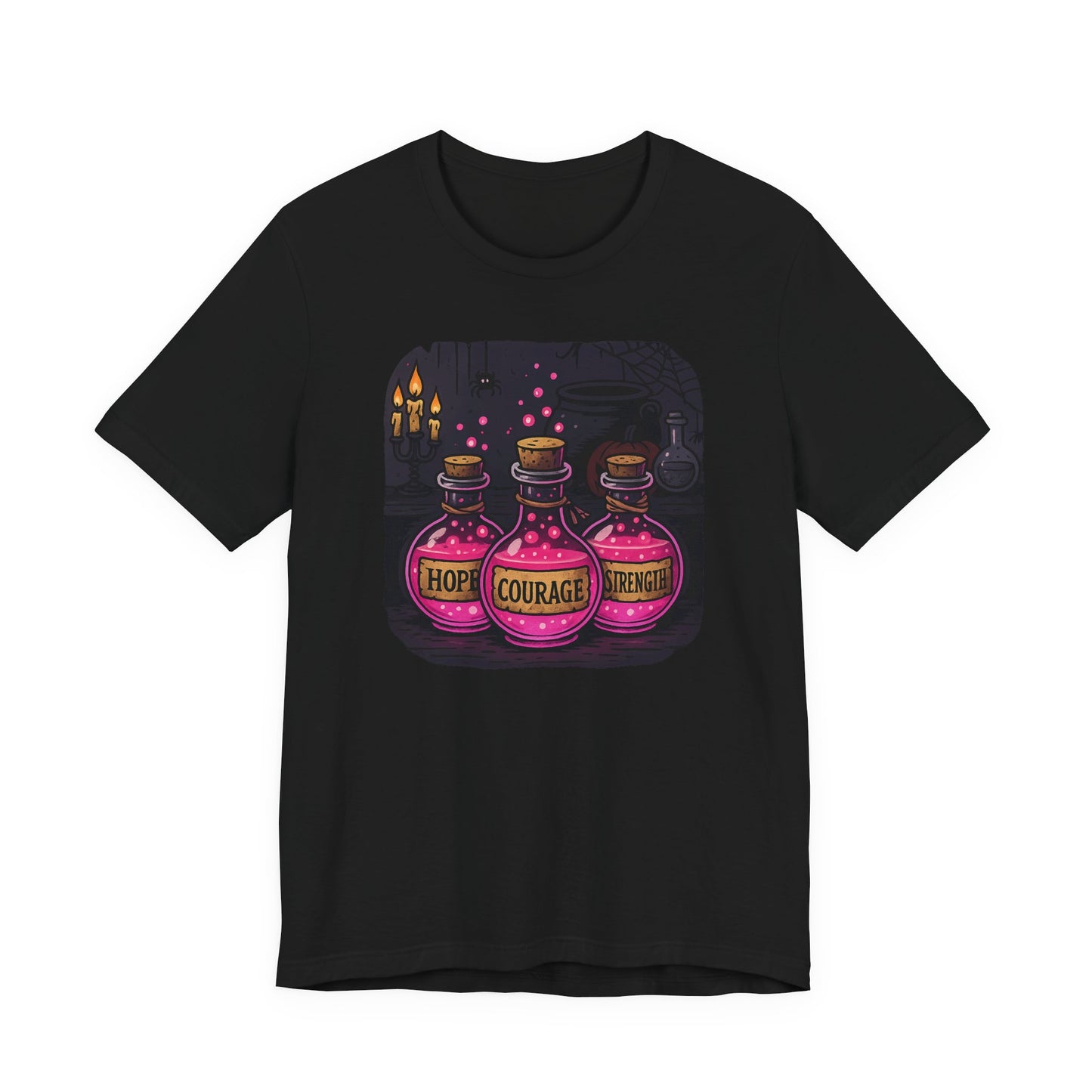 Breast Cancer Awareness Tee, Hope, Courage, Strength T-Shirt, Halloween Themed Breast Cancer Awareness Tee