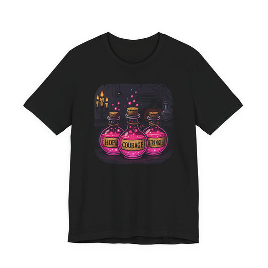 Breast Cancer Awareness Tee, Hope, Courage, Strength T-Shirt, Halloween Themed Breast Cancer Awareness Tee