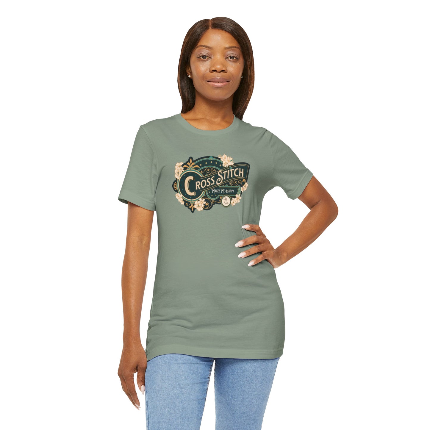 Cross Stitch Makes Me Happy, Unisex, T-Shirt