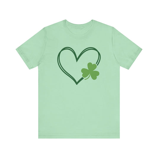 St. Patrick's Day, Shamrock, Love, Heart, Outline, Lucky, Green, T-Shirt, Unisex