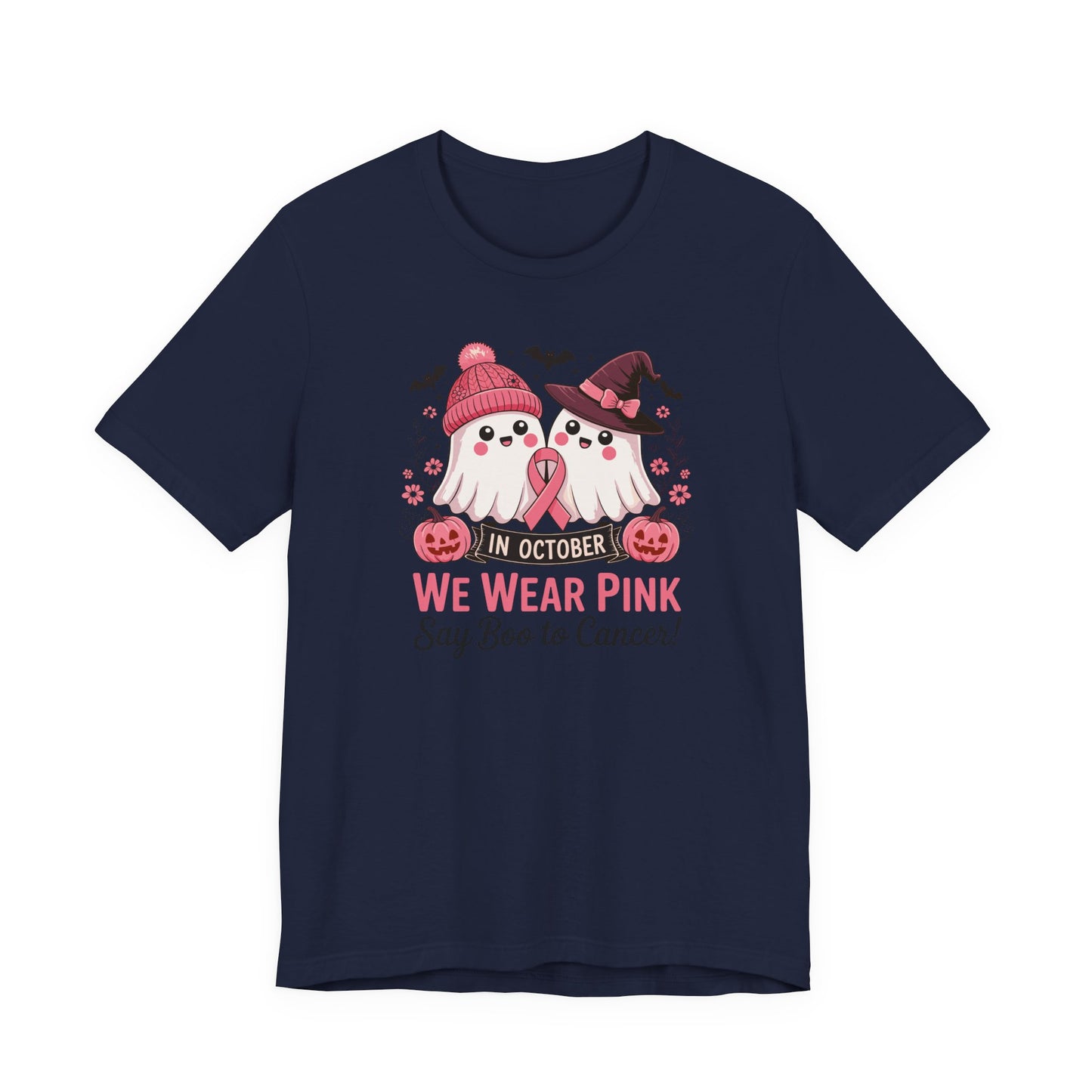 Breast Cancer Awareness Tee - In October We Wear Pink, Support T-Shirt, Halloween Themed Breast Cancer Awareness Tee, Boo to Cancer