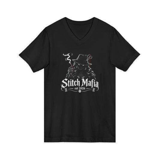 Stitch Mafia V-neck T-shirt, Sewing Gangster graphic design