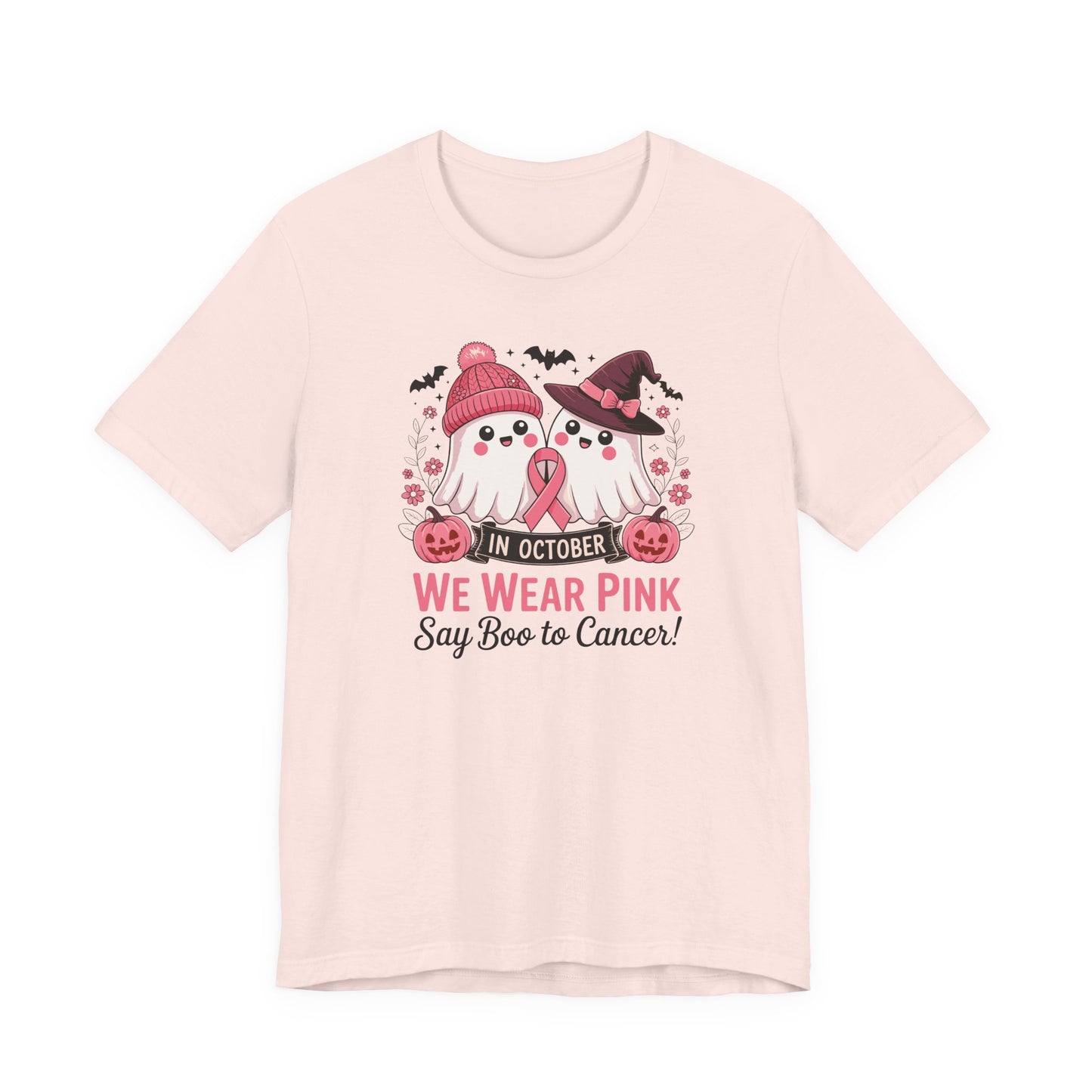 Breast Cancer Awareness Tee - In October We Wear Pink, Support T-Shirt, Halloween Themed Breast Cancer Awareness Tee, Boo to Cancer