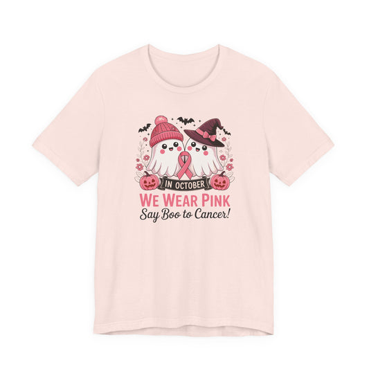 Breast Cancer Awareness Tee - In October We Wear Pink, Support T-Shirt, Halloween Themed Breast Cancer Awareness Tee, Boo to Cancer