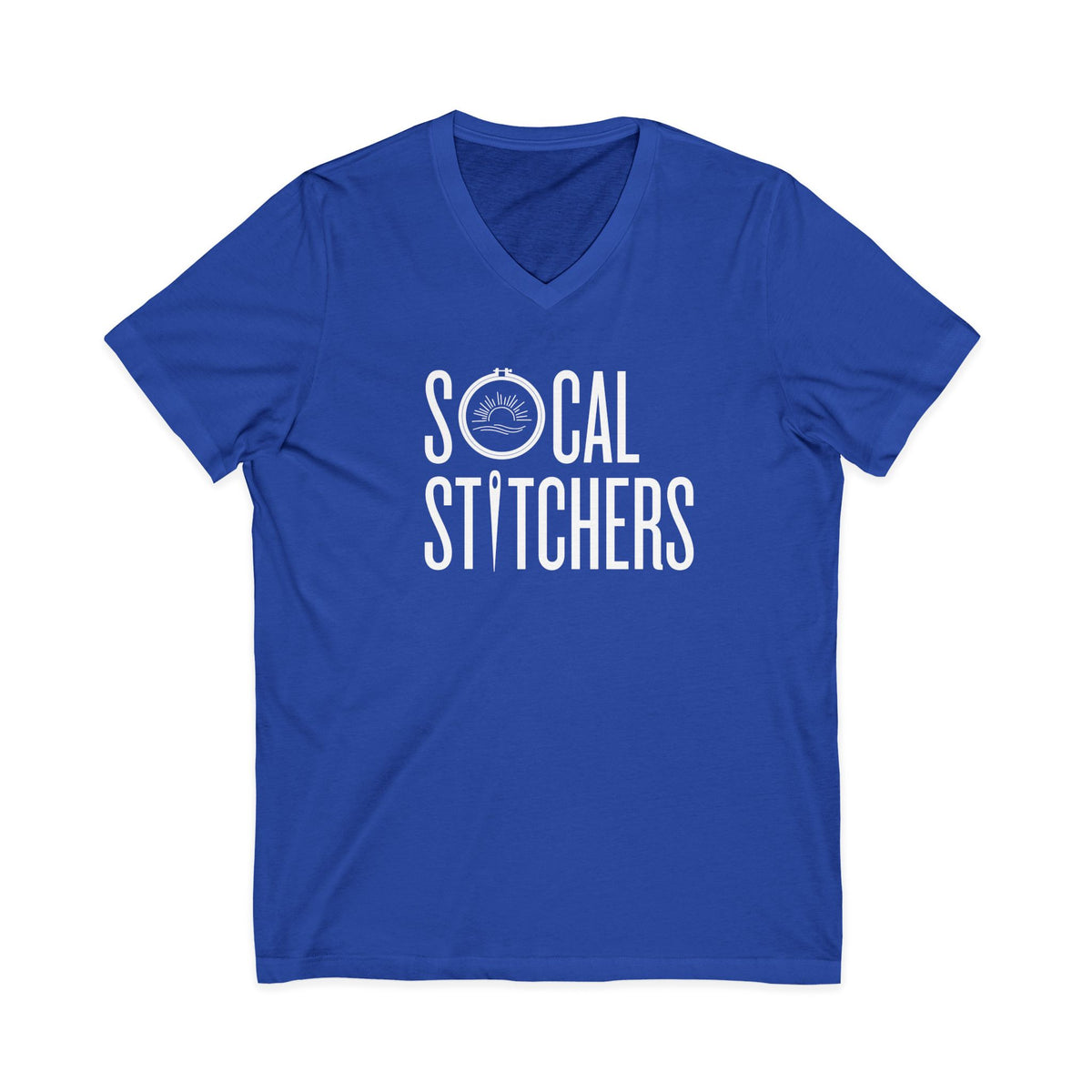 So Cal Stitchers Unisex Short Sleeve V-Neck Tee - White Font