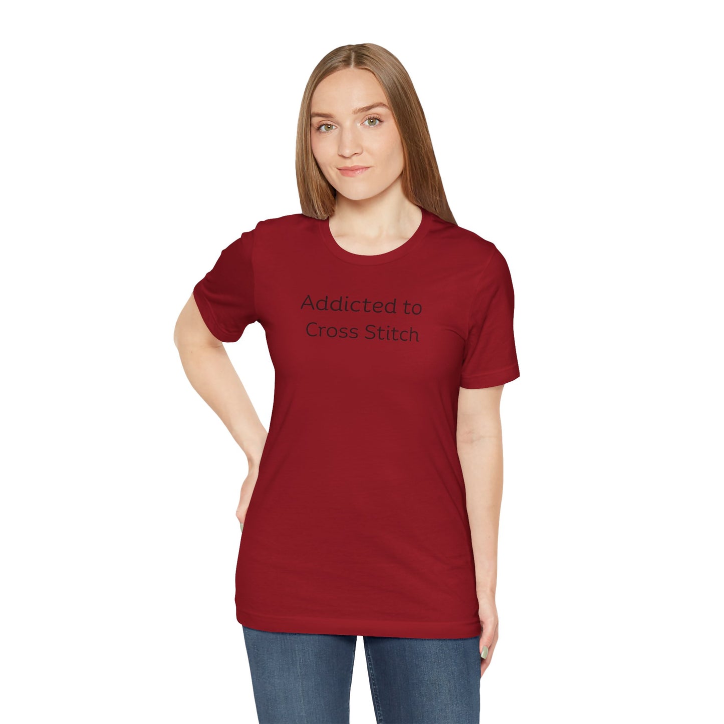 Addicted to Cross Stitch T-Shirt | Unisex Jersey Tee for Crafters, Stitching shirt, Cross Stitch Lovers