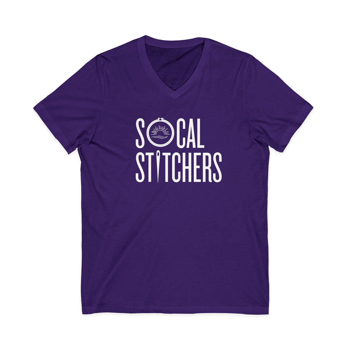 So Cal Stitchers Unisex Short Sleeve V-Neck Tee - White Font